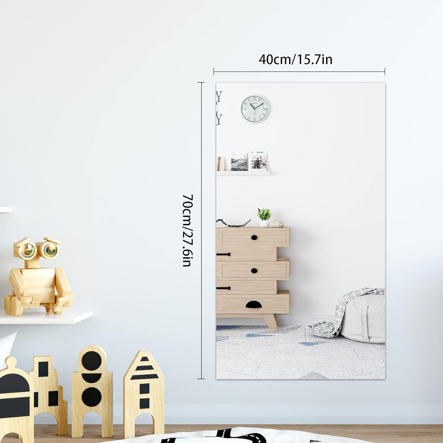 JINGIHE Flexible Mirror Sheets Self Adhesive, 2Pcs Stickers for Walls, 70X 40 Cm Glassless Peel and Stick Mirror, Cut Adhesive Paper Locker, Door, Gym, Home Decor, Sliver image number 2