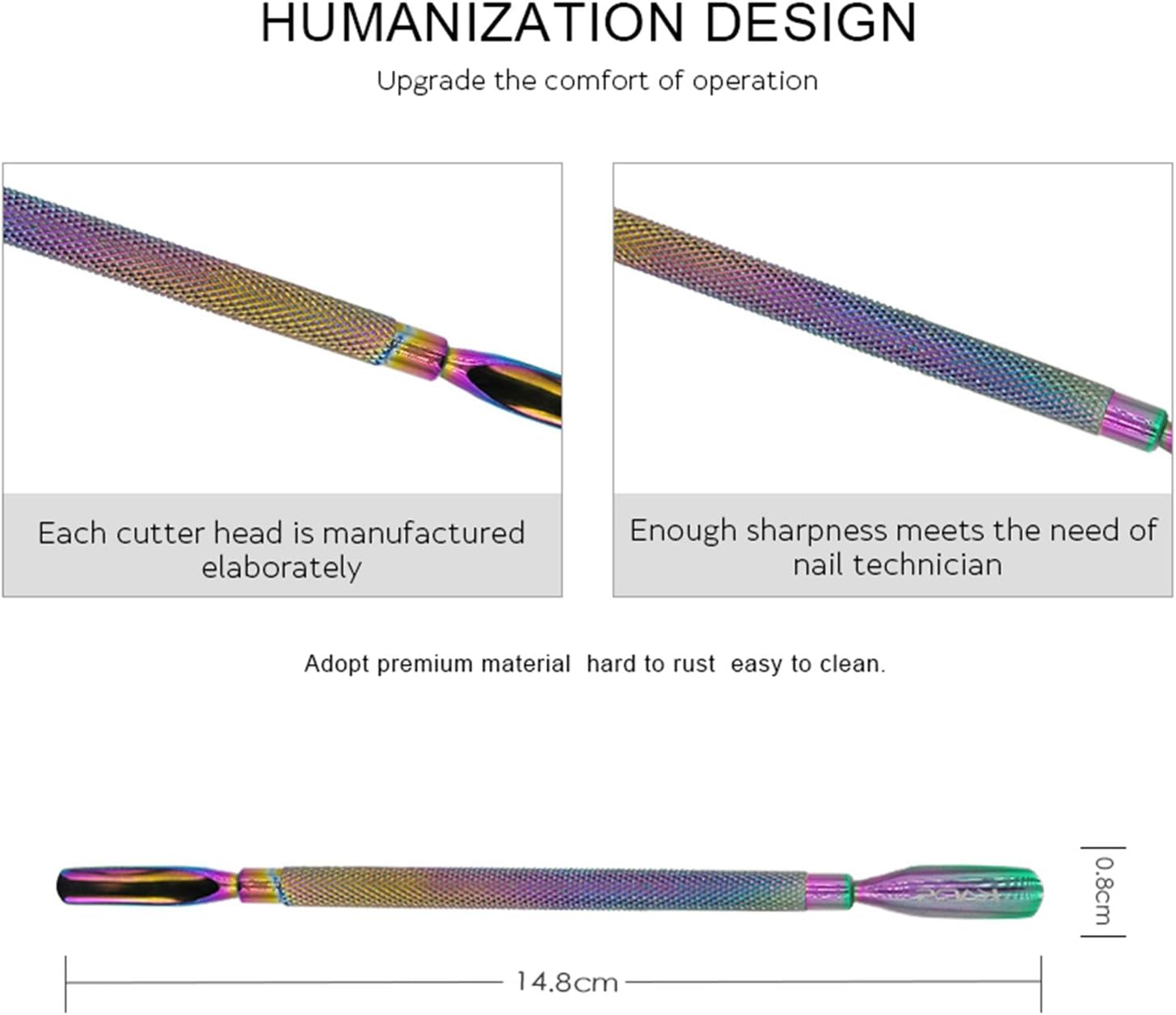 Rainbow Stainless Steel Nail Cuticle Pusher Double Ended Cuticle Remover Cleaner Manicure Pedicure Tool image number 1