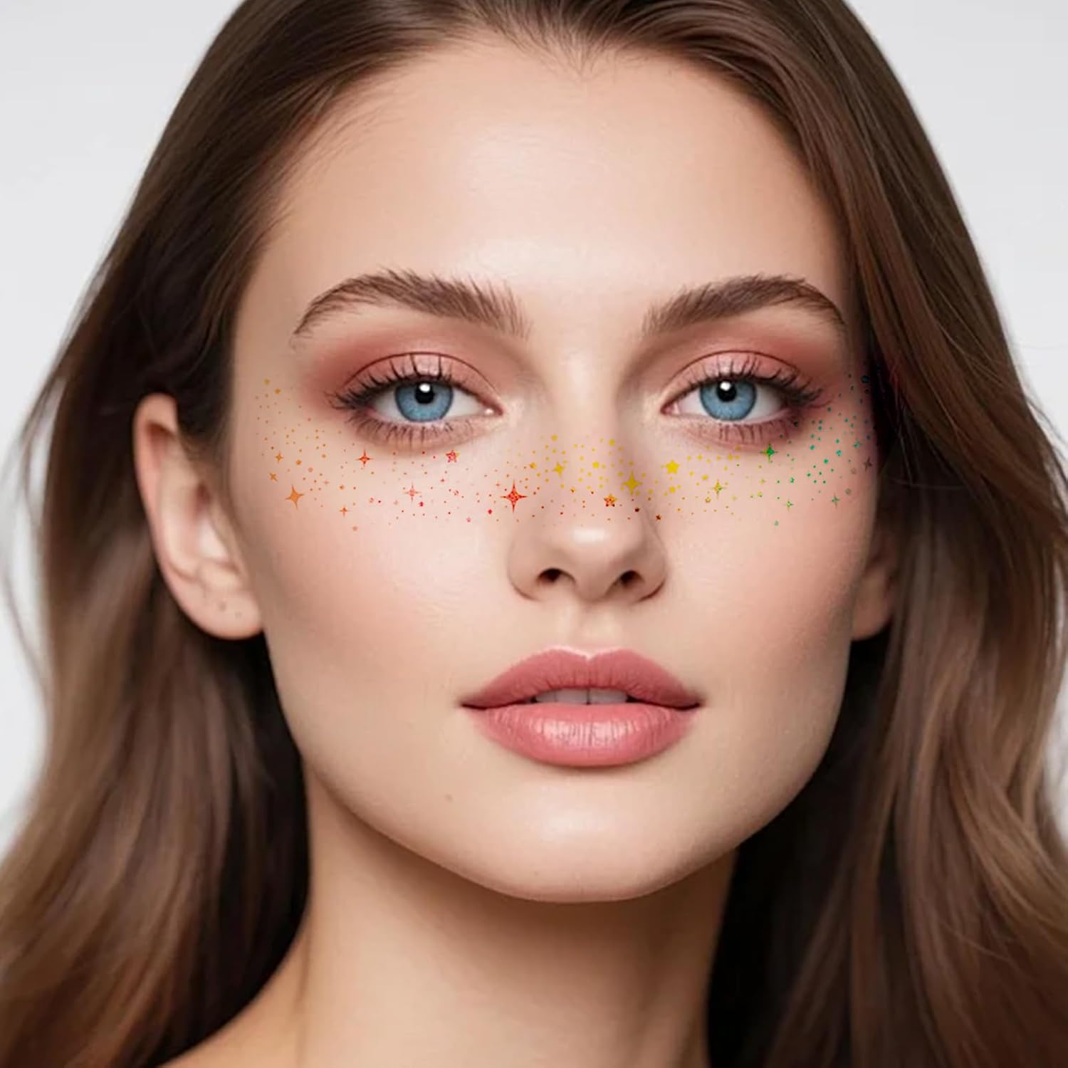 Luzcauwy 12PCS Silver Holographic Face Glitter Freckles Temporary Tattoos, Waterproof Sparkle Star Stickers for Festival, Rave, Halloween, Concert, Shiny Metallic Makeup Stickers for Women & Girls image number 3