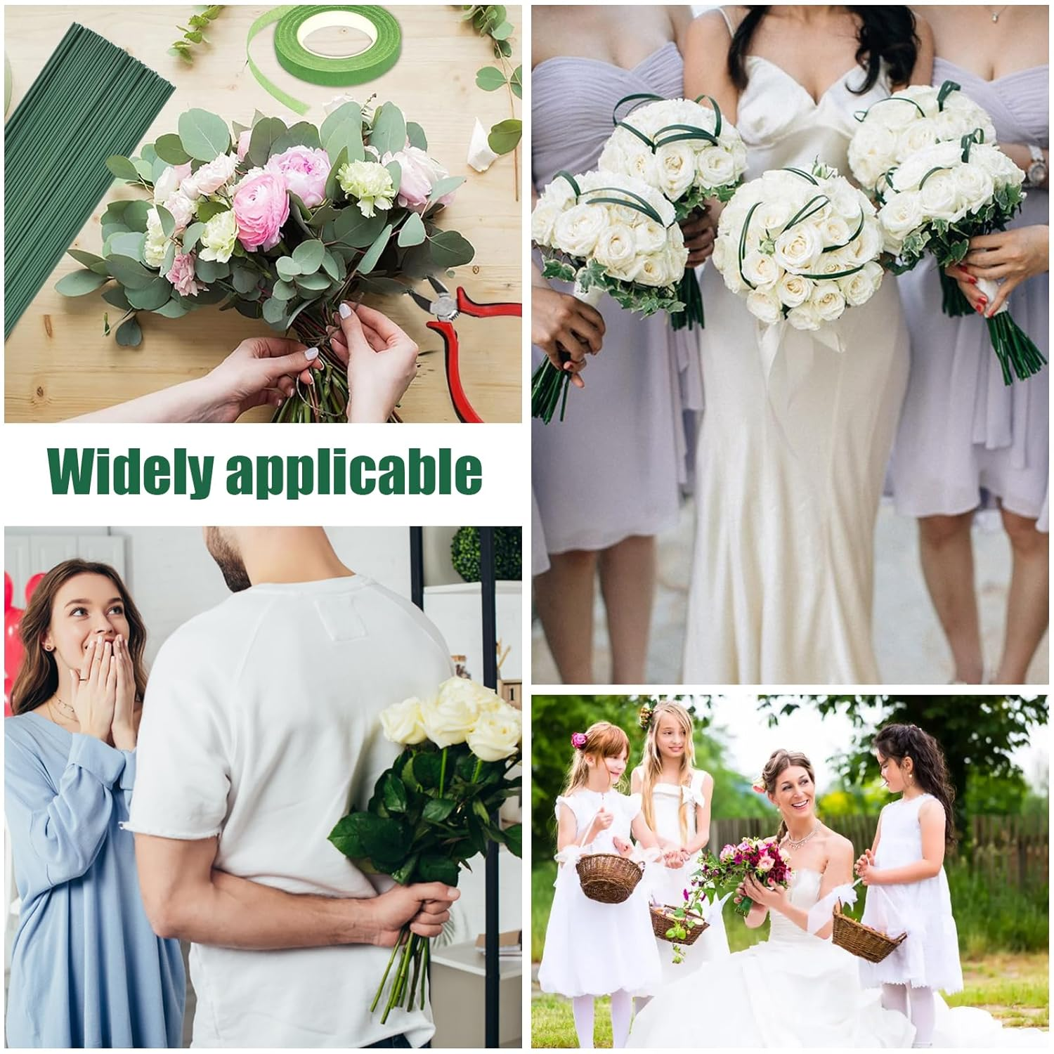 100 Pieces Green Floral Wire Stems, Length 11.8 Inch, Stem Wire Floral Paper Wrapped, Bouquet Wires Craft Floristry Wires Flexible, for Flower Arrangement Florist DIY Bouquet image number 5