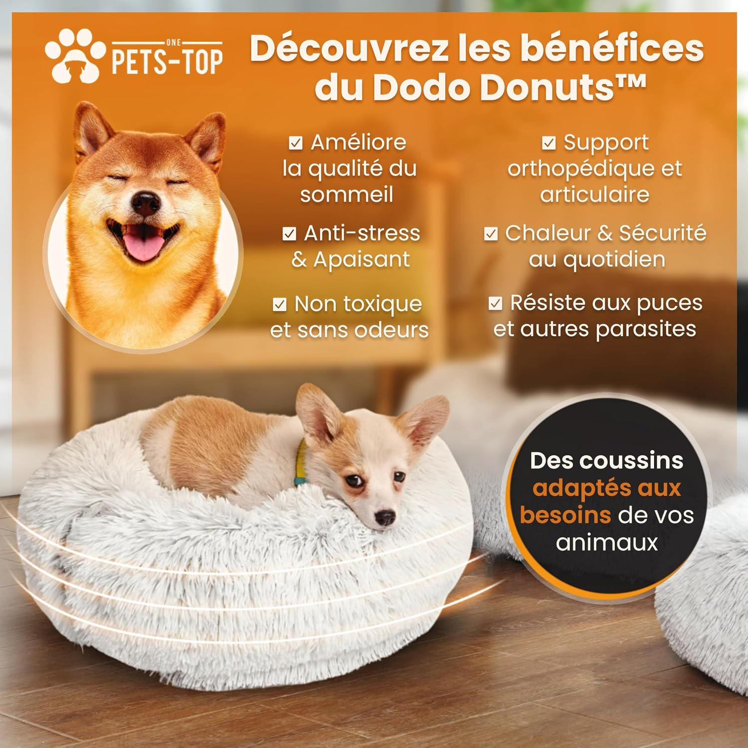 One PETS-TOP&reg; Dog Bed Medium Dogs [With Washable Cover] - Dog Basket, Cat Bed, Sleeping Places & Furniture for Dogs Long Dog Basket, Dog Bed, 80 Cm Diameter, Pearl Grey image number 6