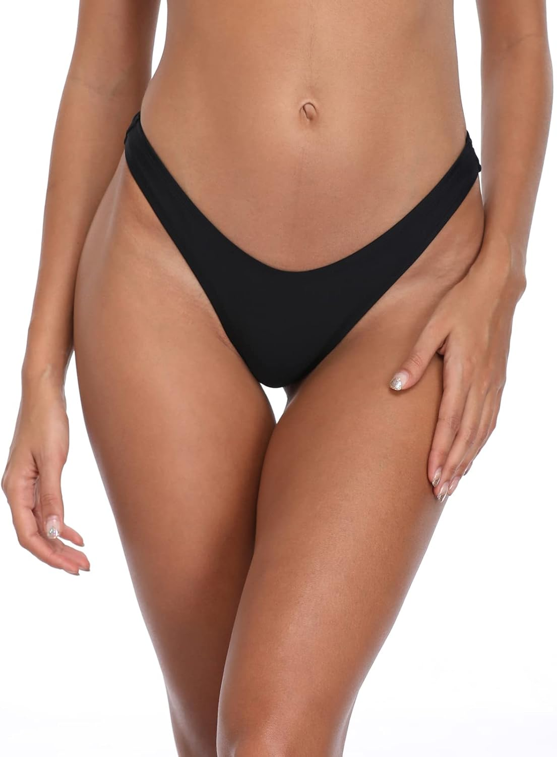 RELLECIGA Women'S Black Thong Bikini Bottom Size Medium image number 3