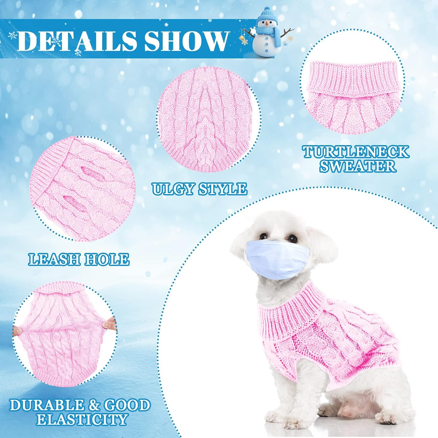 Dog Sweaters for Medium Small Dogs, Cat Sweater Dog Clothing Dog Jumper Puppy Turtleneck Knitted Dog Outfit Pet Twist Striped Vest Cute Warm Winter Clothes for Chihuahua, Dachshund (Pink, Medium) image number 6