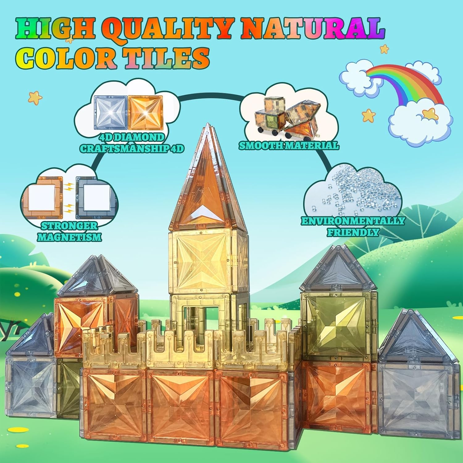 Magnetic Tiles Kids Toys, 3D Magnet Puzzles Stacking Blocks Safe Creative Kids Manipulative Preschool Learning Construction Toy, Sensorial Education Toy,From 3 Years Old, 100 PCS image number 3