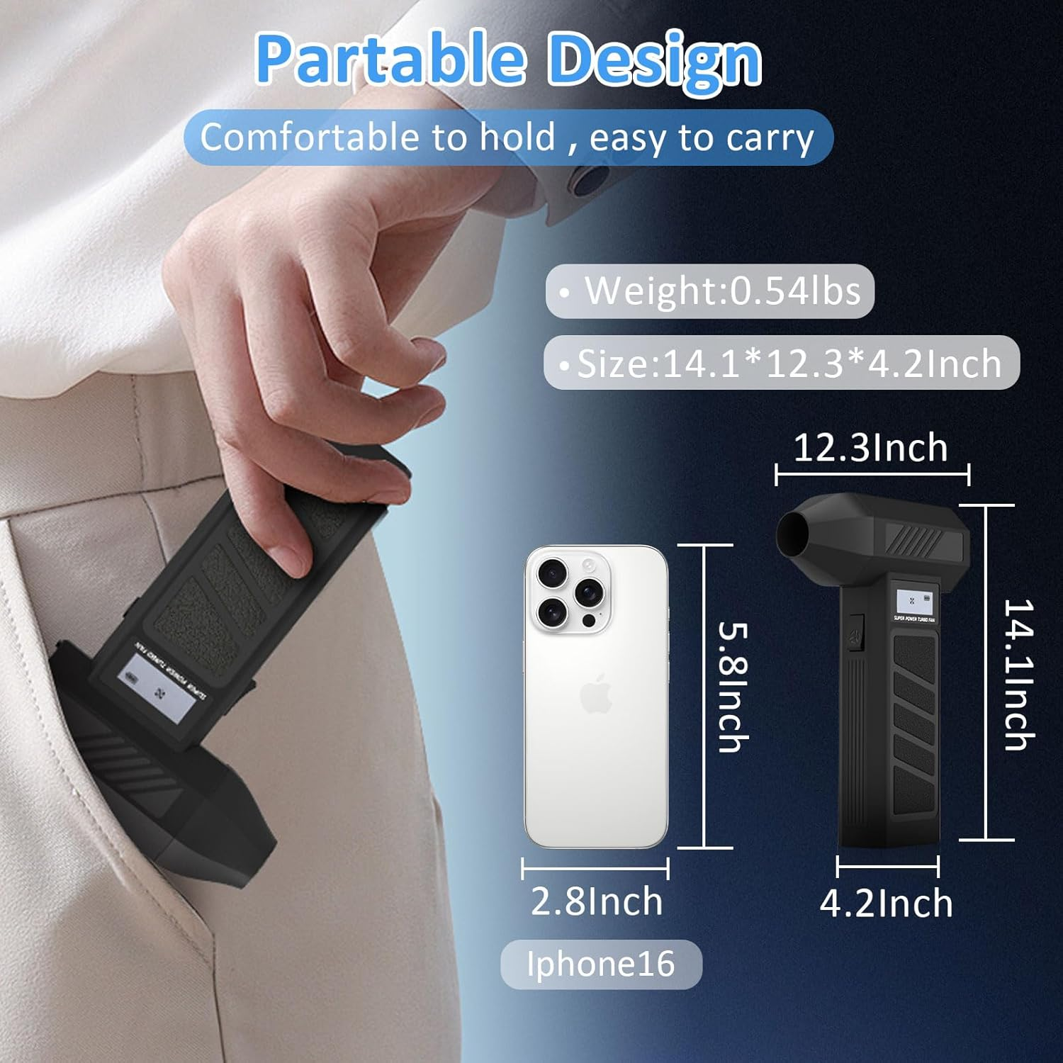 YLSD Electric Air Duster, 130000RPM Mini Turbo Jet Blower with Display Screen & LED Light, 4 Gear Adjustable Compressed Air Blower, Powerful Dusters for PC, Car, Home & Outdoor Cleaning