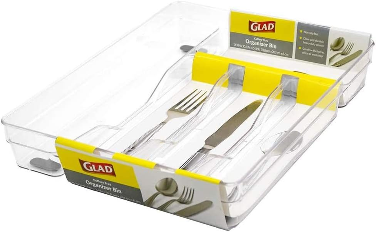 Glad Silverware Organizer Plastic Tray - Kitchen Cutlery Holder for Flatware and Utensil Drawers, Clear image number 1