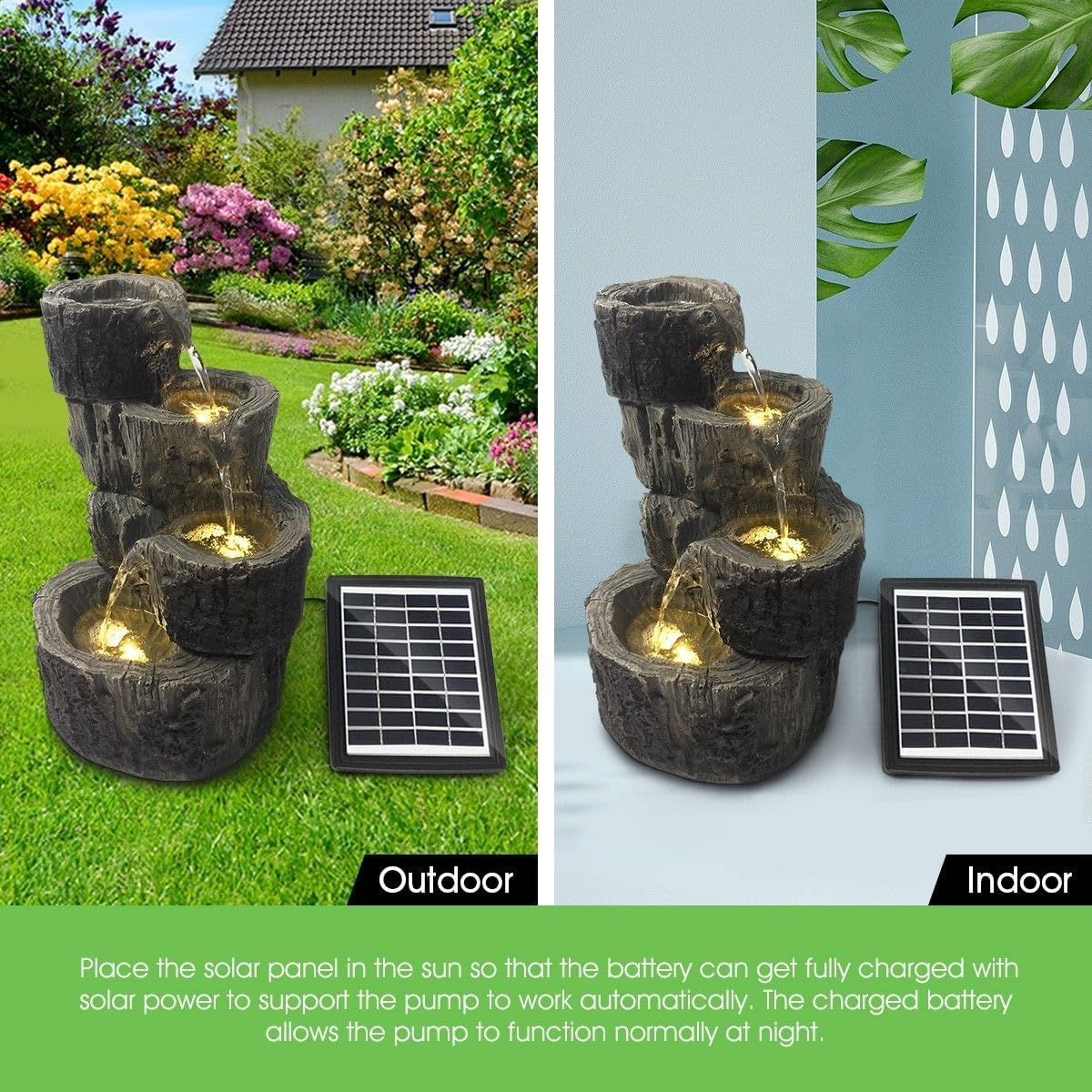 Solar Fountain Solar Panel Water Features 4 Tiers Garden Outdoor Indoor Bird Bath with LED Light image number 4