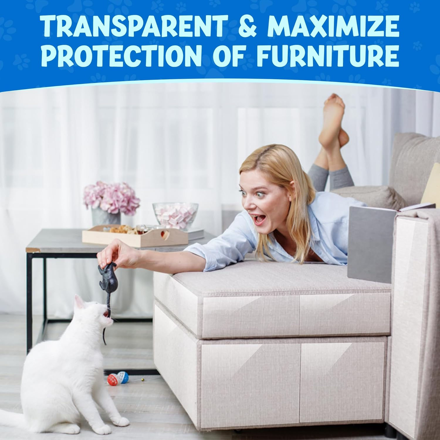 Cat Scratch Furniture Protector - 10 Pack, 44 Cm X 33 Cm, Transparent, Includes 60 Pins, Couch Corner Sofa Protector for Cats, anti Scratch Cat Furniture Guard image number 1