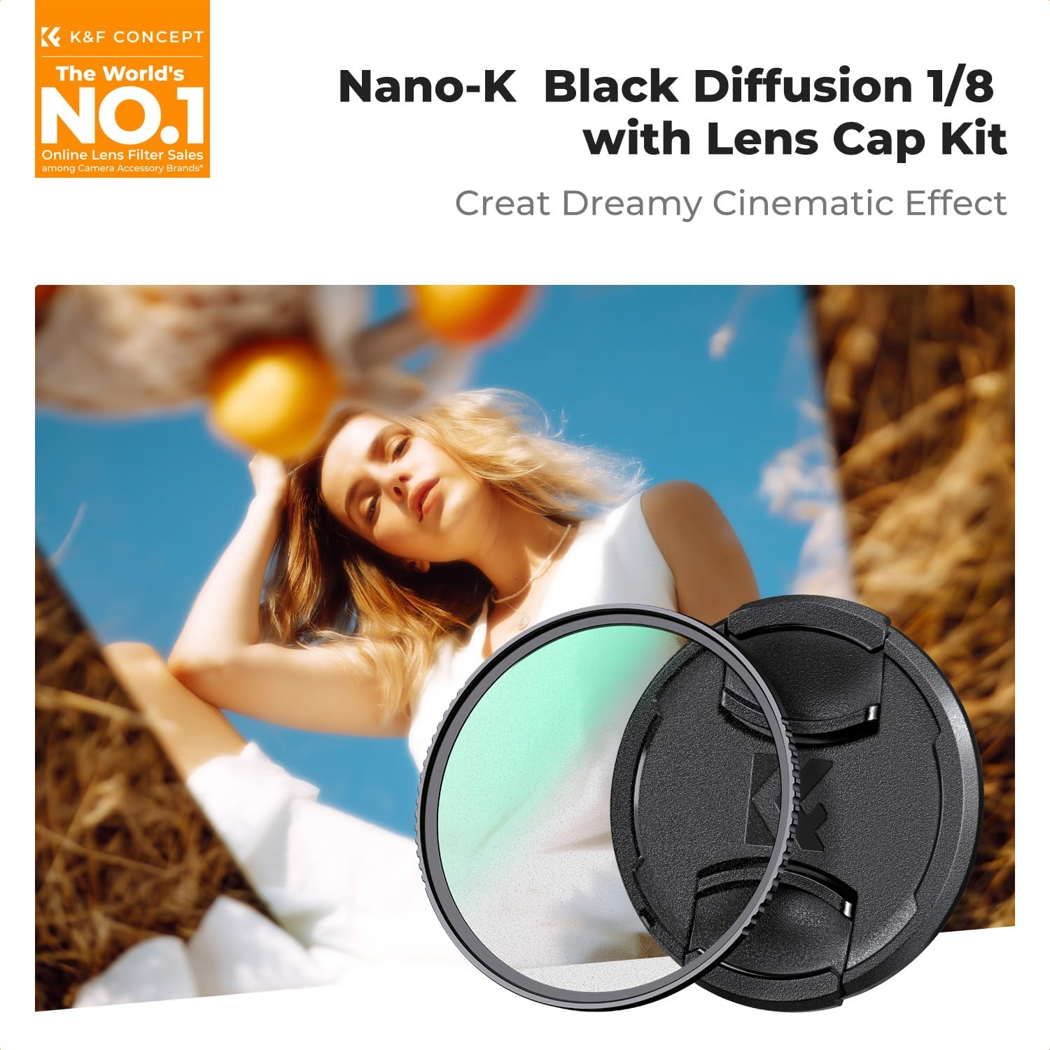 K&F CONCEPT 67Mm Black Diffusion 1/8 Filter with Camera Lens Cap Kit, Pro Mist Dreamy Cinematic Effect Filter with Multi-Coated for Photography/Video/Vlog/Portrait (Nano-K) image number 4