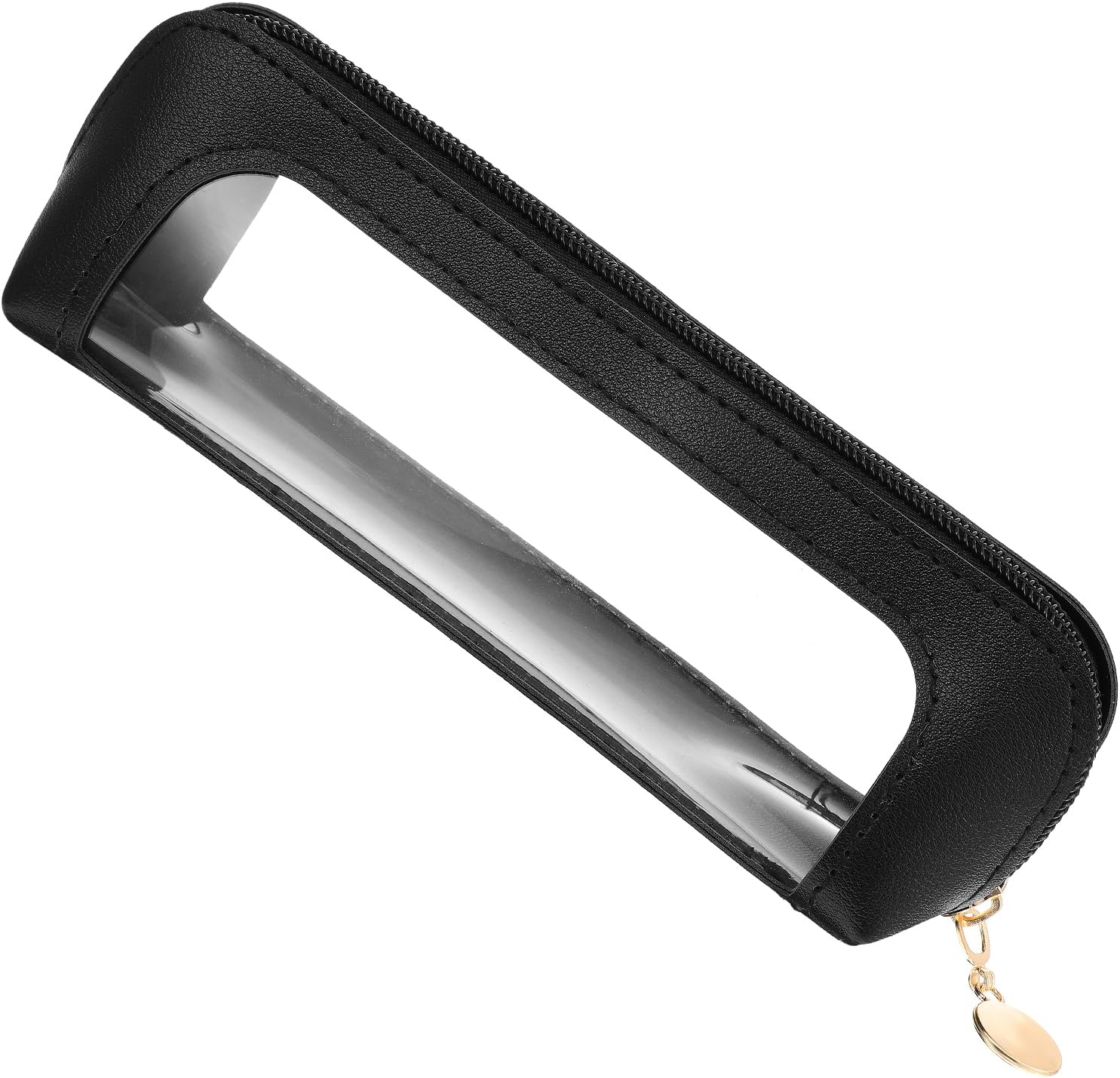 Clear Makeup Bag, Portable Transparent Cosmetic Organizer, PU Leather Makeup Brush Holder, Waterproof Travel Toiletry Pouch with Zipper for Women, Slim Makeup Case for Home, Office, Travel, Black image number 5