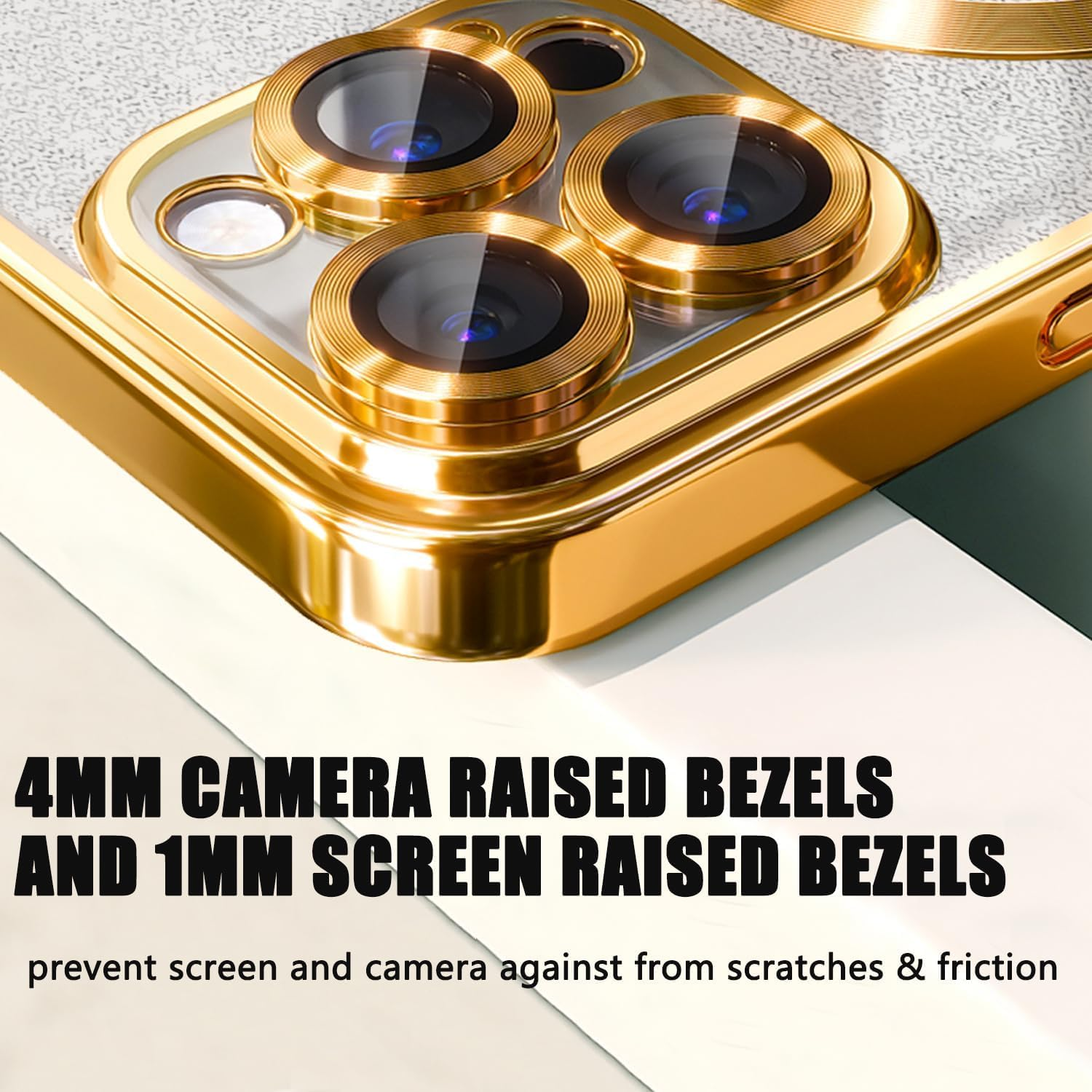 AMITOME Glitter Phone Case for Iphone 15 Pro Max 6.7 Inch,Diamond Wrapped Magnetic Suction Case,Luxury Plating Bling Shockproof Rugged Protective Cover for Women Girl Men - Gold