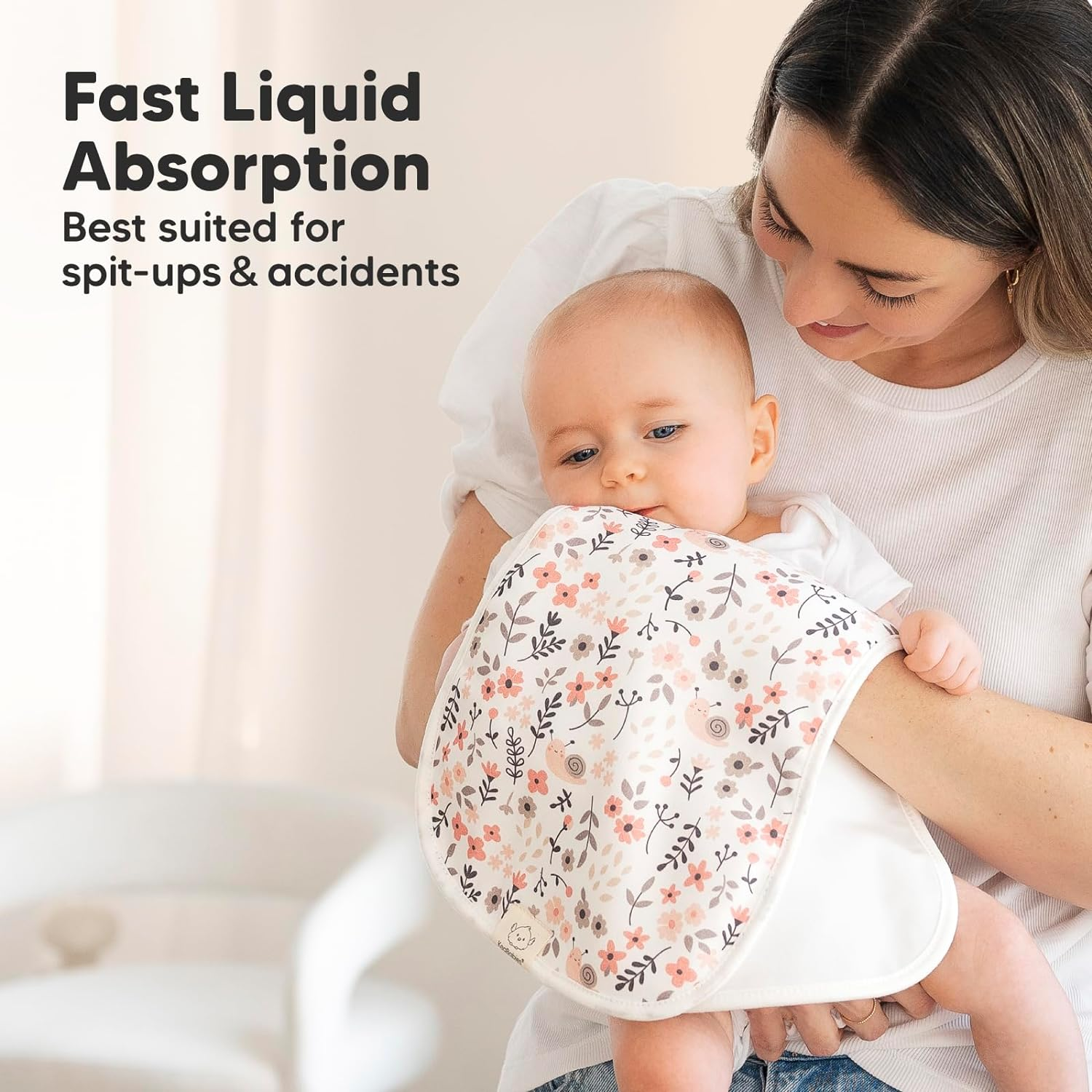 5-Pack Organic Burp Cloths for Baby Boys and Girls - Ultra Absorbent Burping Cloth, Burp Clothes, Newborn Towel - Milk Spit up Rags - Burpy Cloth Bib for Unisex, Boy, Girl (Sweet Charm) - Muted Pastel image number 6