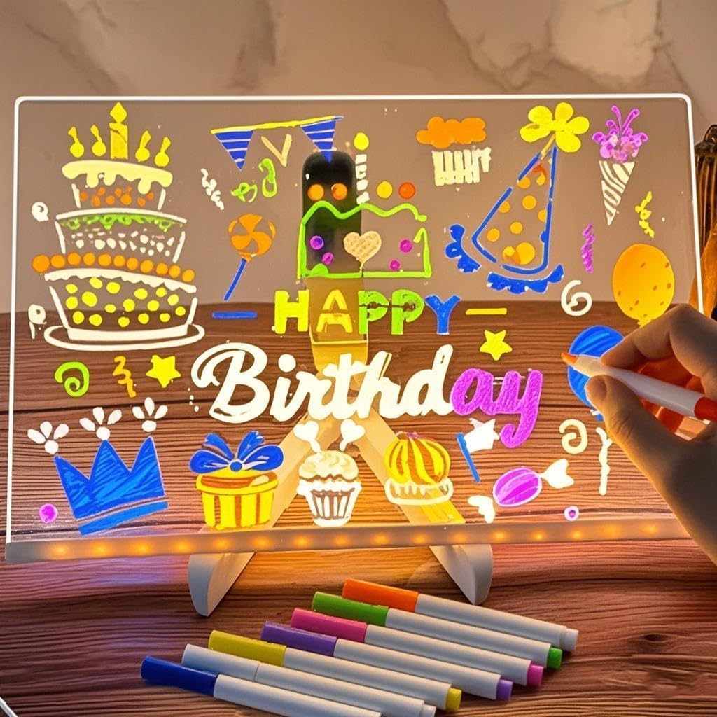 QAUARUMSUN Dry Erase Board with Colors, 2025 Upgraded Lighted Acrylic Dry Erase with Stand Desktop Glow Memo LED Letter Rewritable Message Board White(11.8 * 7.9 In) image number 5