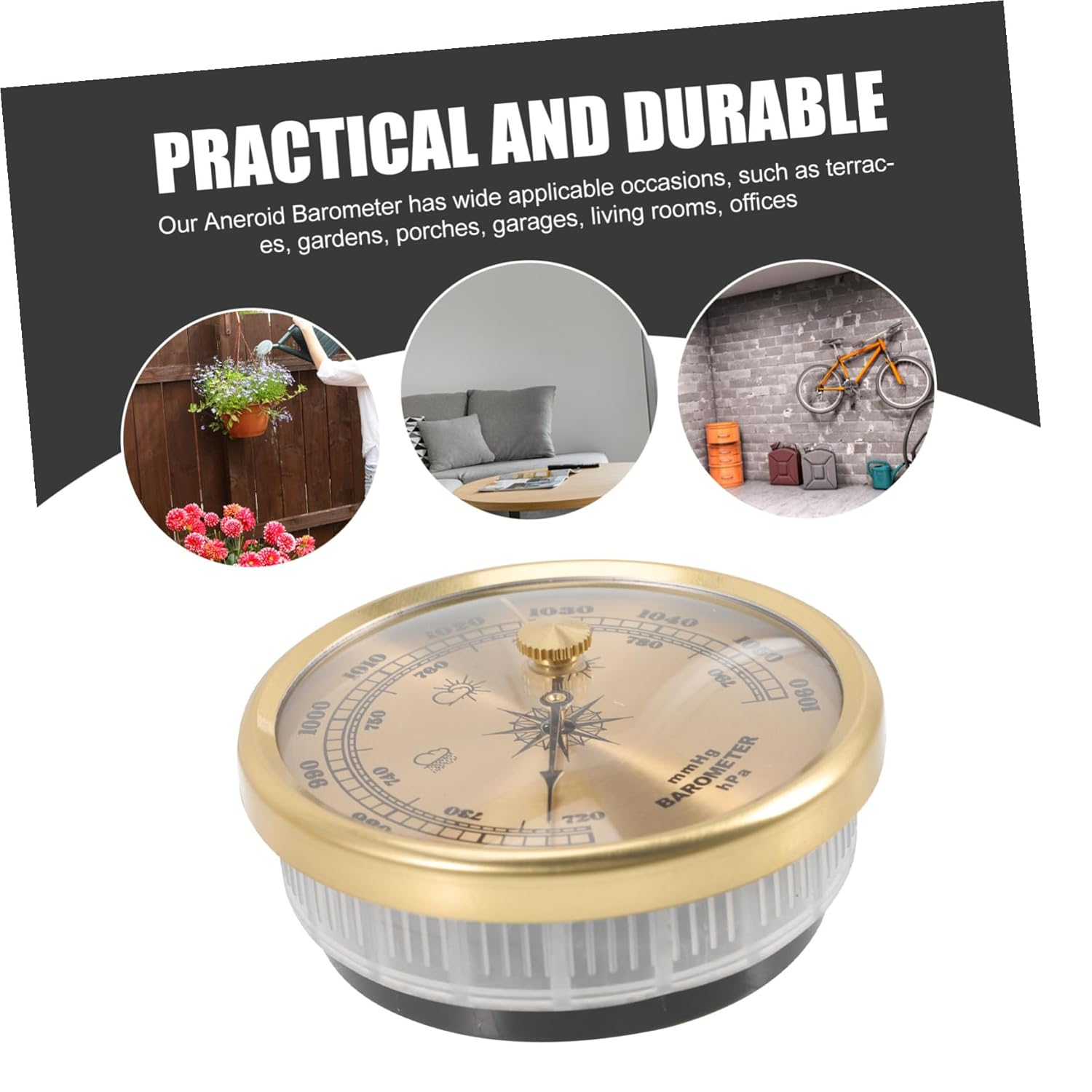 UKCOCO Multifunctional Dial Aneroid Barometer and Indoor Thermometer for Home Use Adjustable Calibration Weather Station Hygrometer Hanging Design image number 1
