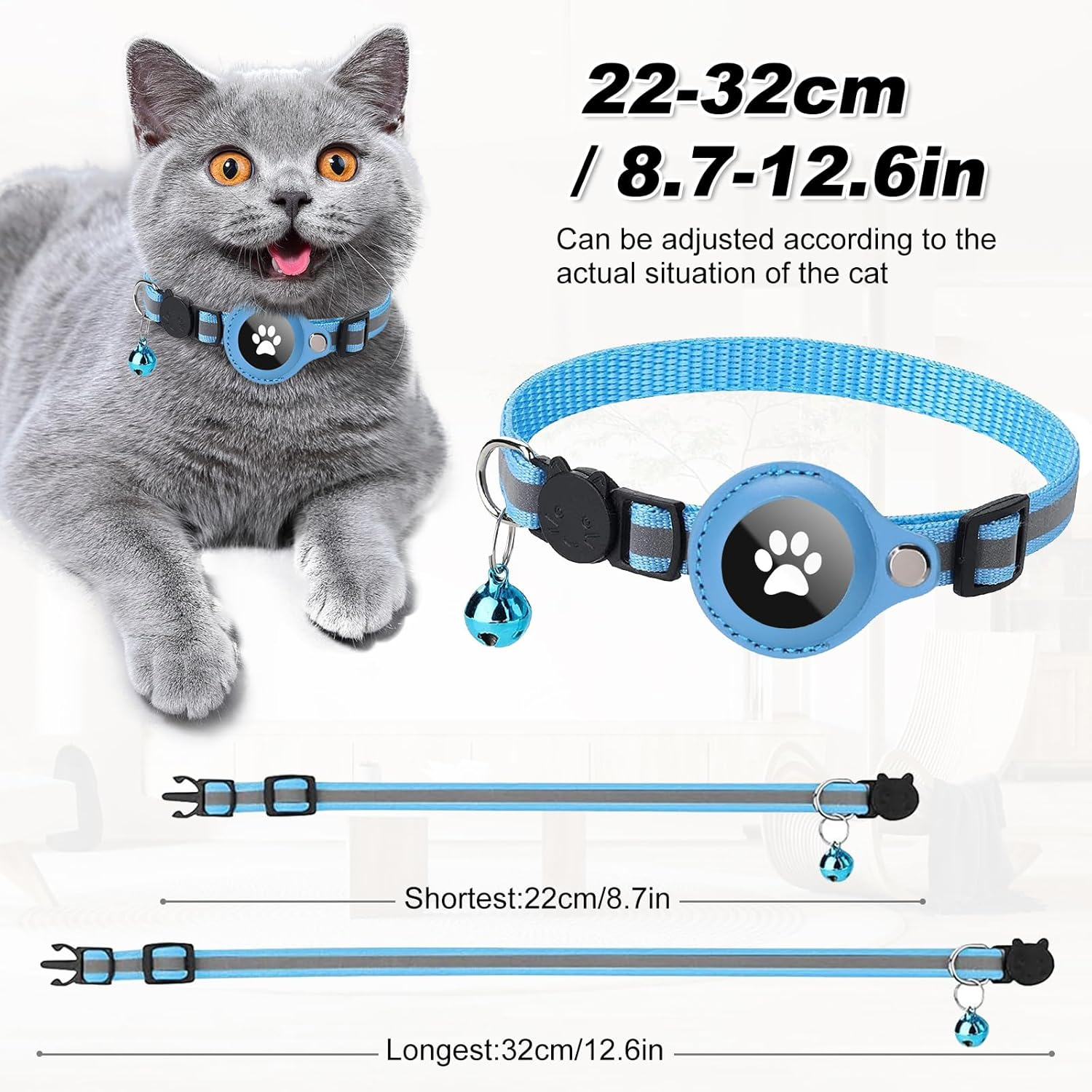 Boloshine Reflective Airtag Cat Collar, Anti-Lost Cat Tracker Collar with Airtag Adjustable Holder & Bell, Lightweight GPS Cat Collar Compatible with Apple Airtag for Small Cats Kitten Puppy (Purple) image number 2