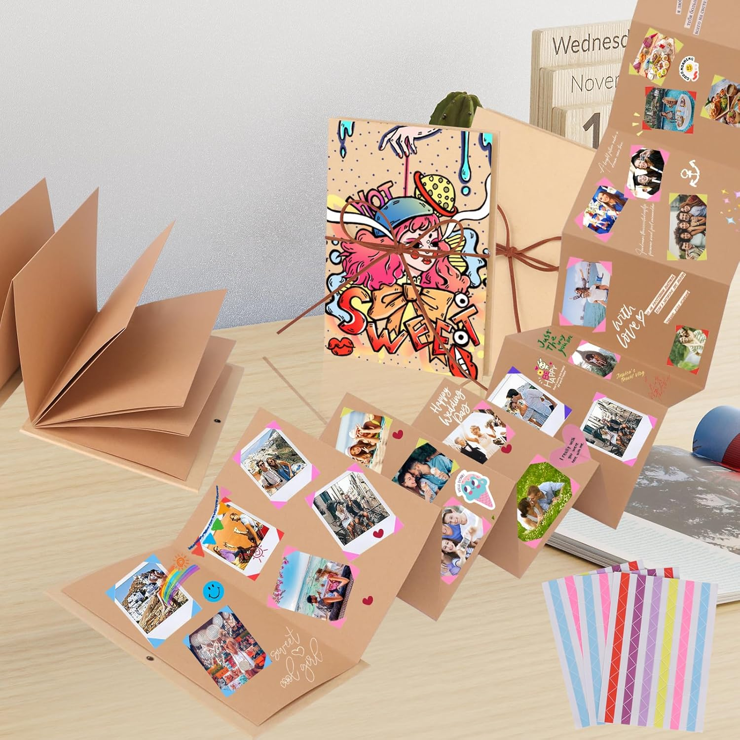 Picture Album, Photo Album to Design Yourself, Accordion Fold Collector'S Album, Suitable for Pregnancy Diary, Poetry Album, Children'S Wedding, Postcard Album (18 X 12.5 Cm) image number 2