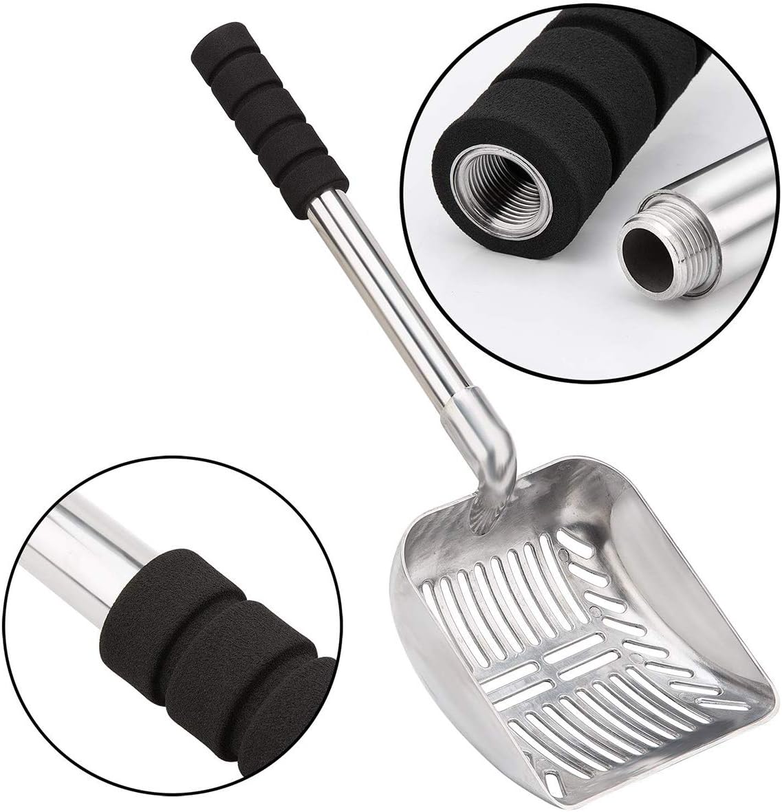 LASIEYO Metal Cat Litter Scoop Removable Non Stick Foam Padded Long Handle image number 2