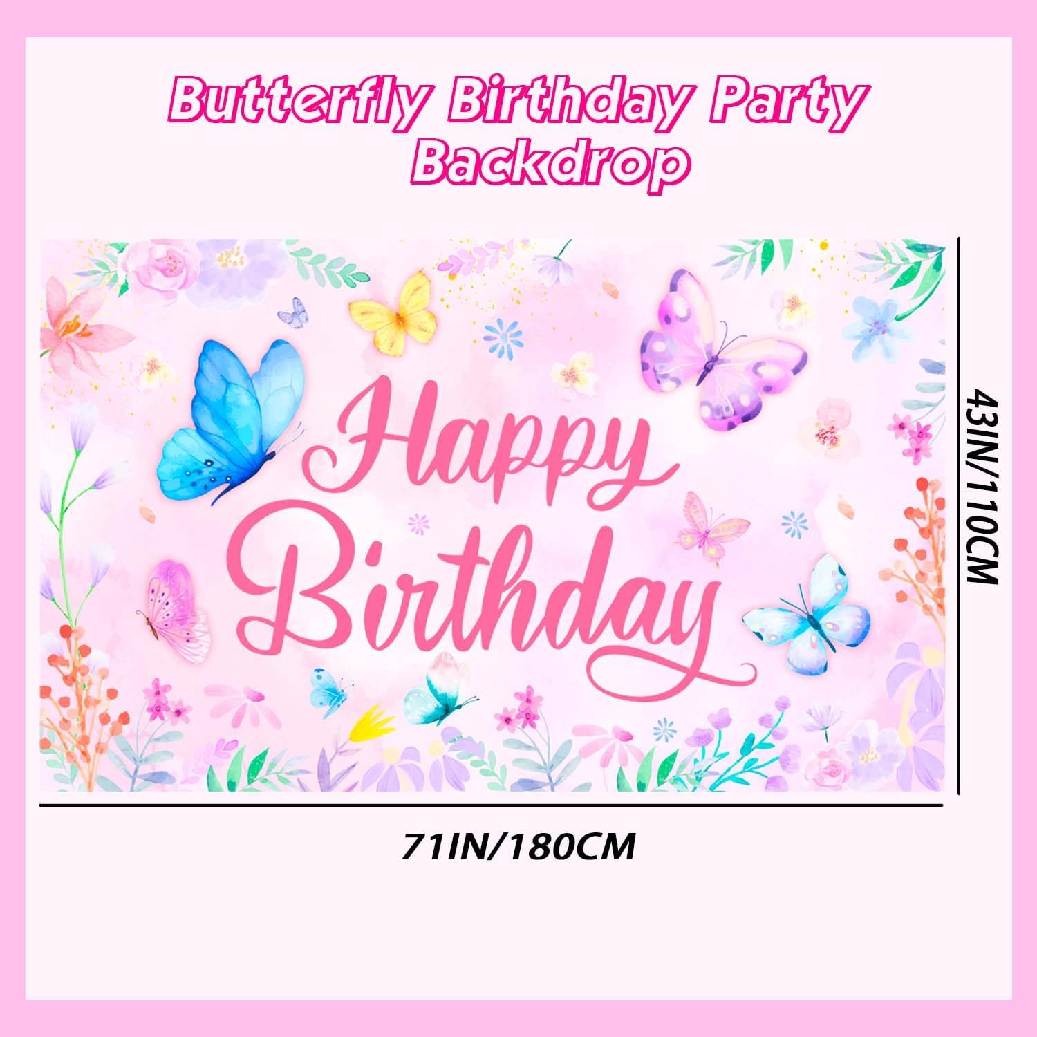 Butterfly Party Backgroundp, 110 X 180Cm Butterfly Theme Backdrop/Birthday Backdrop for Party Decoration Supplies image number 1