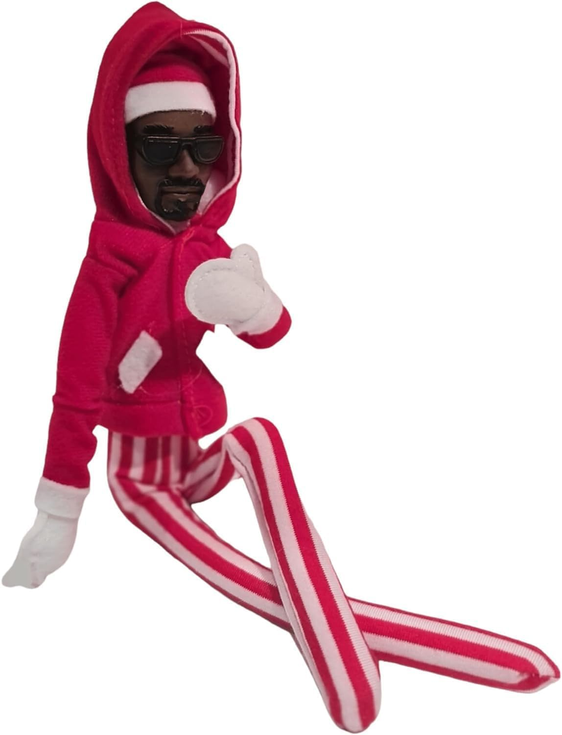 Snoop on a Stoop Elf Rapper Christmas Decoration, Handmade Hip Hop Ornament Plush for Holiday Home Garden Party Decor (Red) image number 5