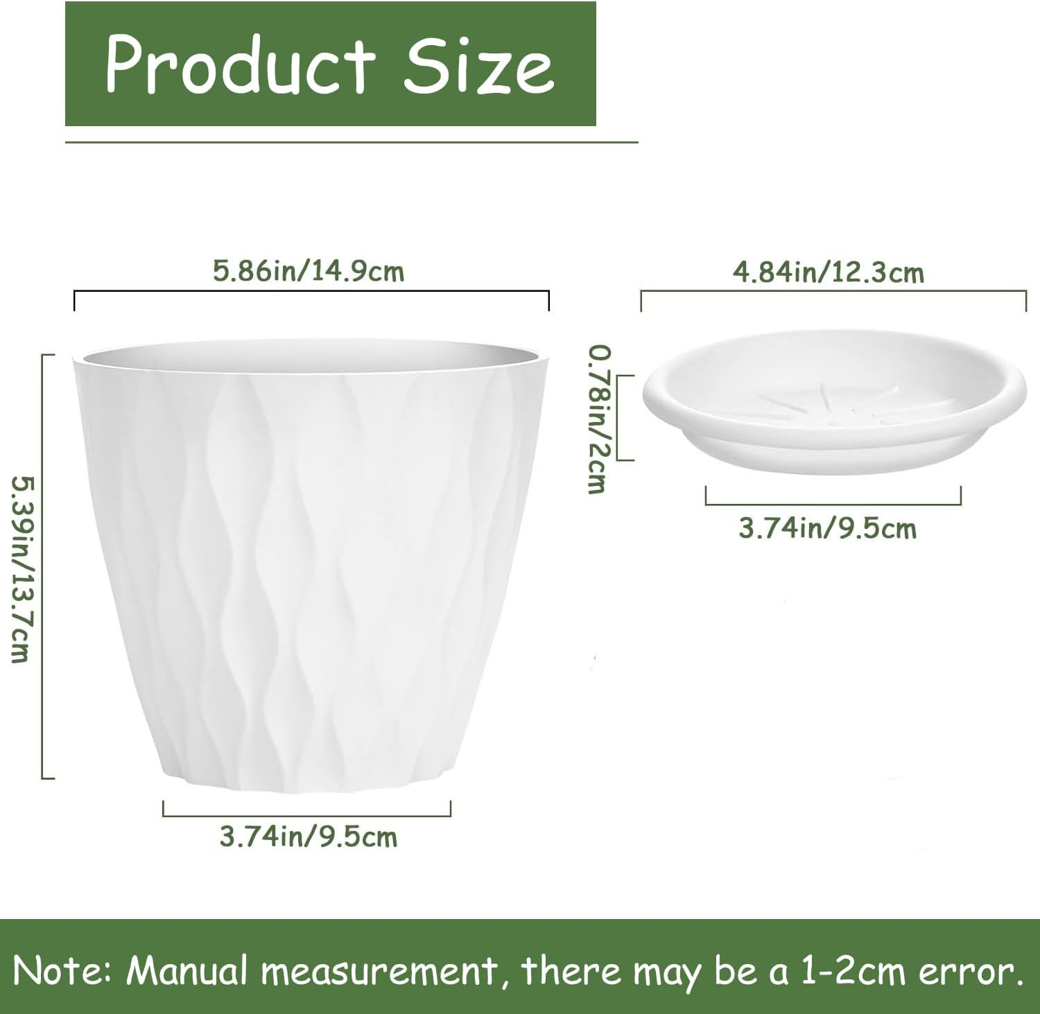 Plant Pots with Drainage 6 Inches Home Decor Flower Pots for Indoor Planter Pack of 6 Plastic Planters for Indoor Plants, Cactus, Succulents Pot - White image number 4