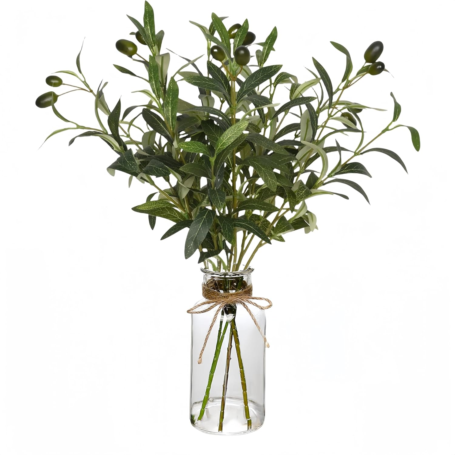 Avoik Artificial Plants Olive Branch in Glass Vase, 14.5&rdquo; Fake Plant Greenery Stems with Olive Branches Faux Eucalyptus Stems for Home Office Farmhouse Wedding Table Centerpiece D&eacute;cor