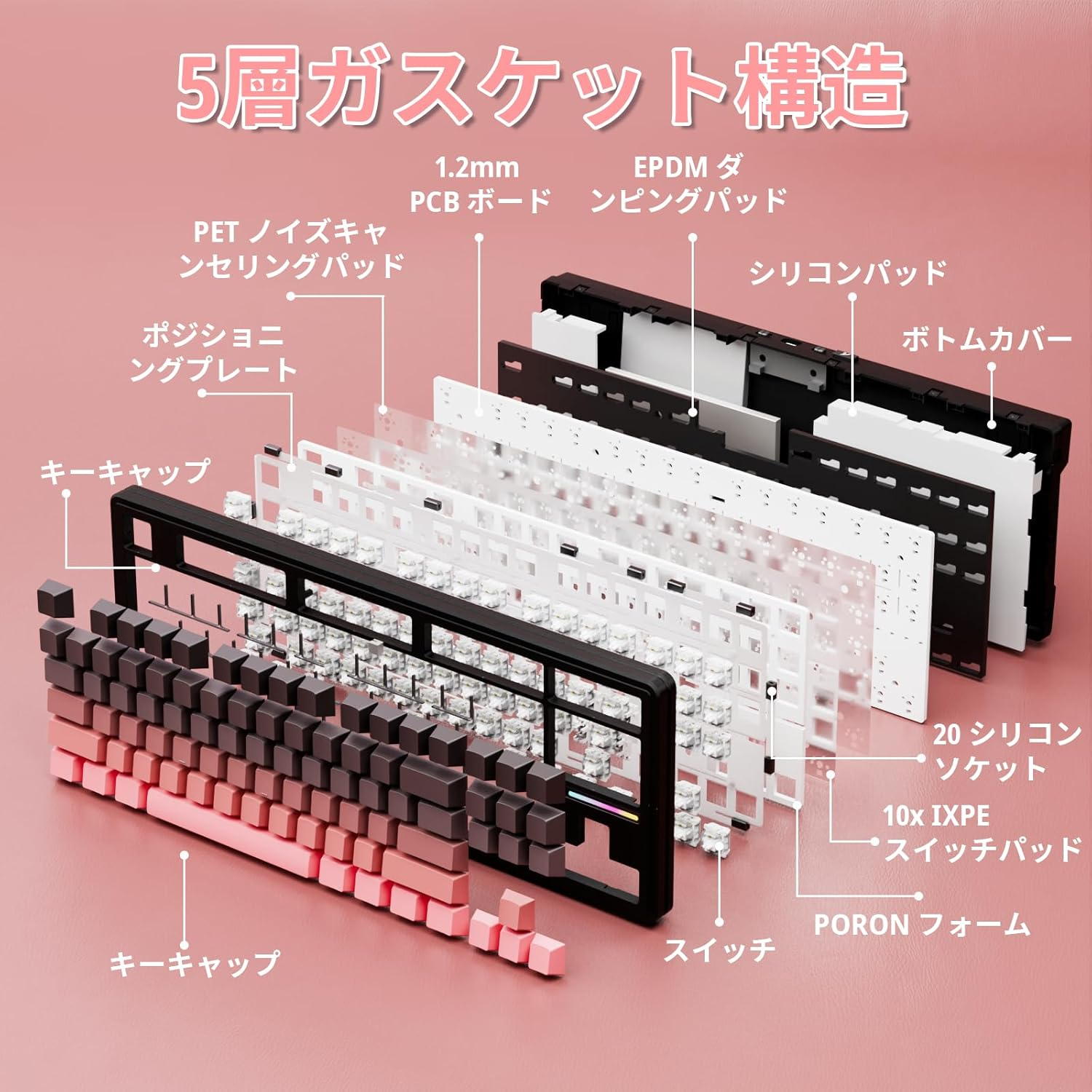 ATTACK SHARK M87PRO Compact 3-Mode Mechanical Keyboard Bluetooth/Wireless/Wired 2.4Ghz Type-C 87 Keys 80% Layout RGB Light Hot Swap Gasket Structure Gaming Keyboard for Win/Mac-Blackberry image number 4