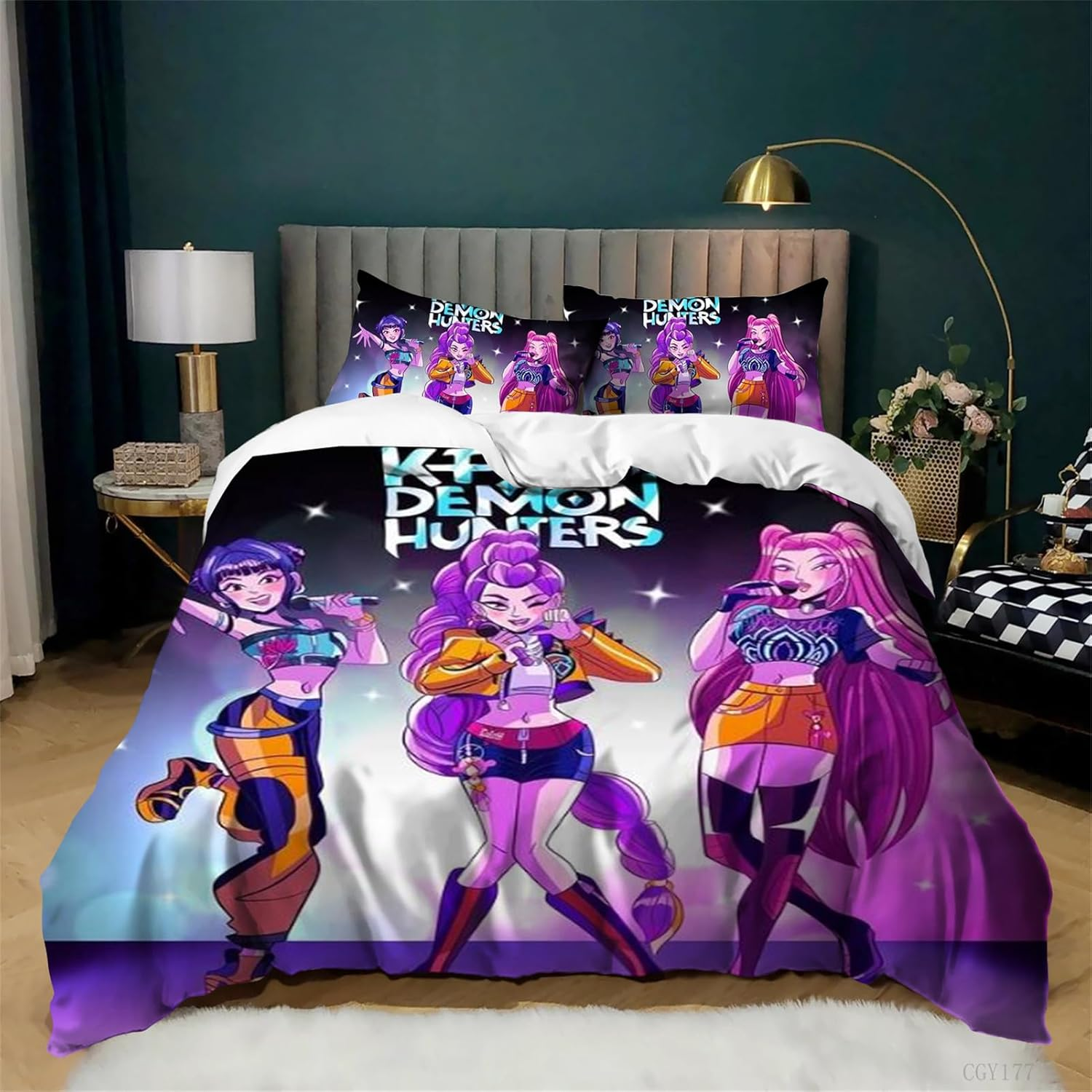 Bedding Set Ultra Soft Teens Duvet Cover Set Lightweight 3 Pieces All-Season Quilt Cover Kpop Demon Hunter Comforter Set
