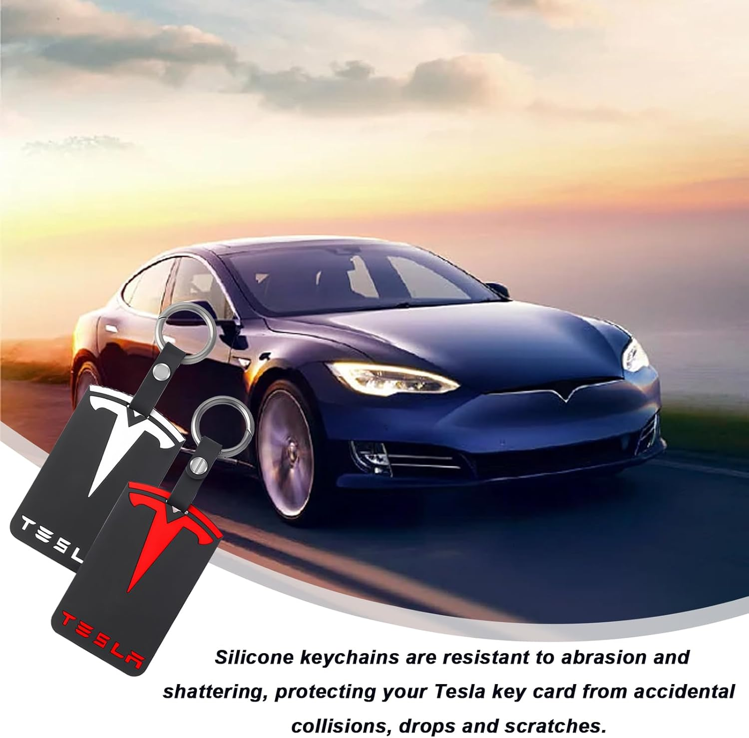 SPORWAY Key Chain for Tesla: Card Case for Tesla Model 3 Model Y, Anti-Fall Wear-Resistant Silicone Key Fob Protector, Black Tesla Card Case for Model 3 Model Y Button Accessories, Black, One Size image number 5