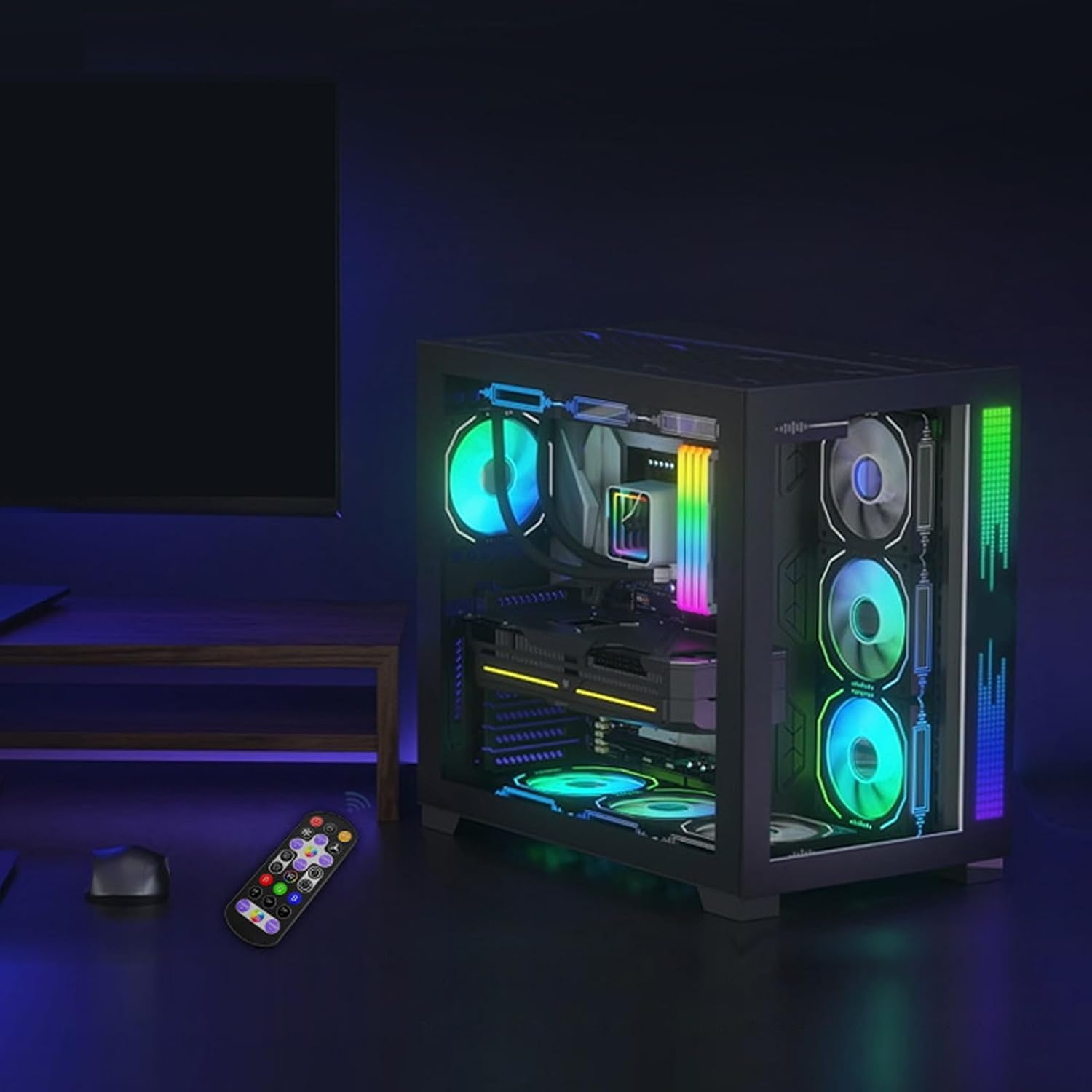 10-Port PWM Fan Hub with ARGB Splitter & Controller, 5V 3Pin Magnetic Base for PC Case Fans - 1 to 10 SATA Power Port Splitter for Gaming & Desktop Builds - White image number 2