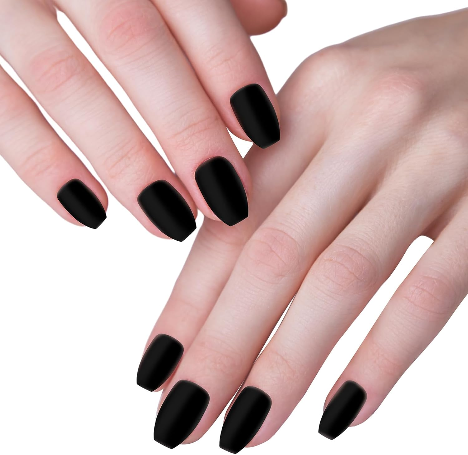 Blulu 48 Pcs Nails No Glue Press on Nails False Nails Short Black Coffin Press on Nails Full Cover Square False Nails Reusable Include 48 Nails 2 Nail Glue, 2 Nail Files and 2 Wooden Stick image number 3