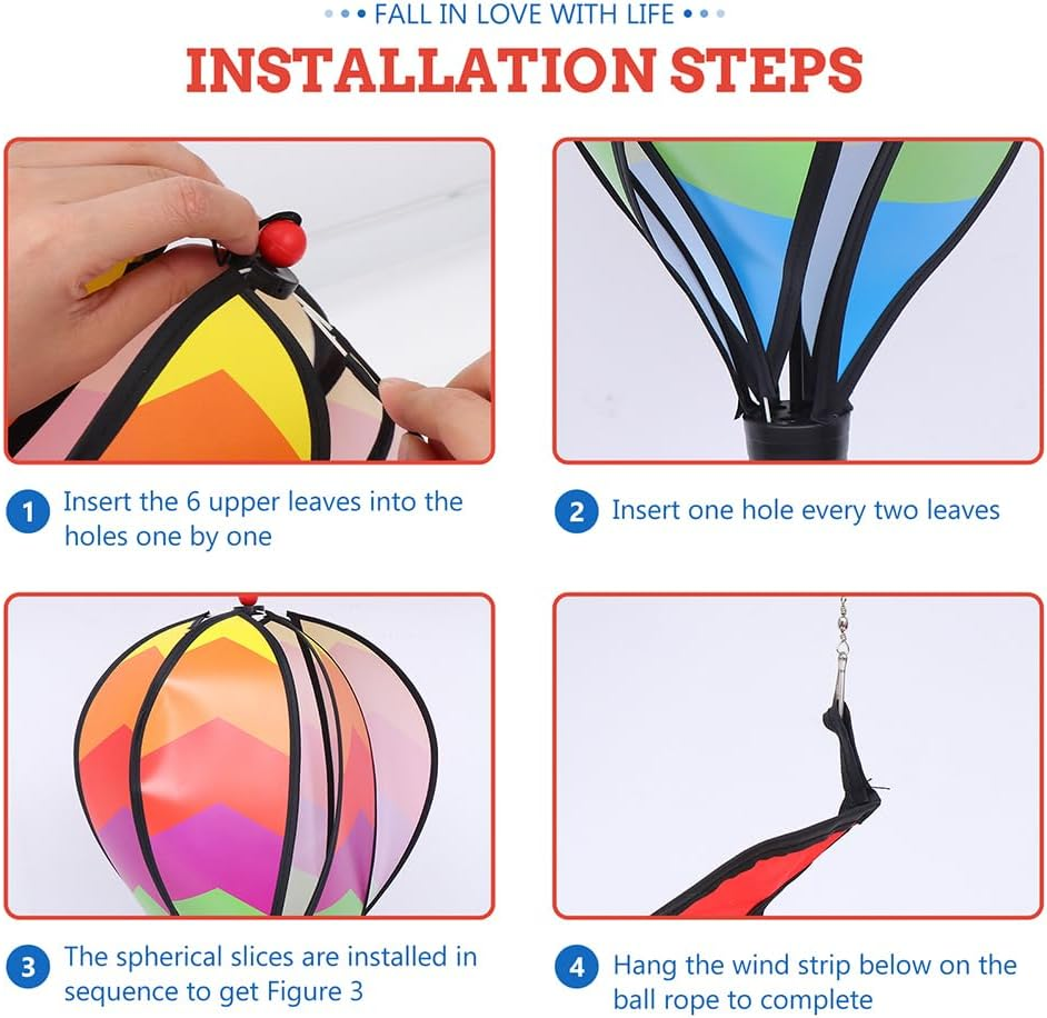 3Pcs Colorful Wind Stripe Ornament Hanging Wind Windmills Air Balloon Windsock Hot Air Balloon Wind Outdoor Hot Air Balloon Hanging Decor to Rotate Cloth Accessories Spiral image number 4
