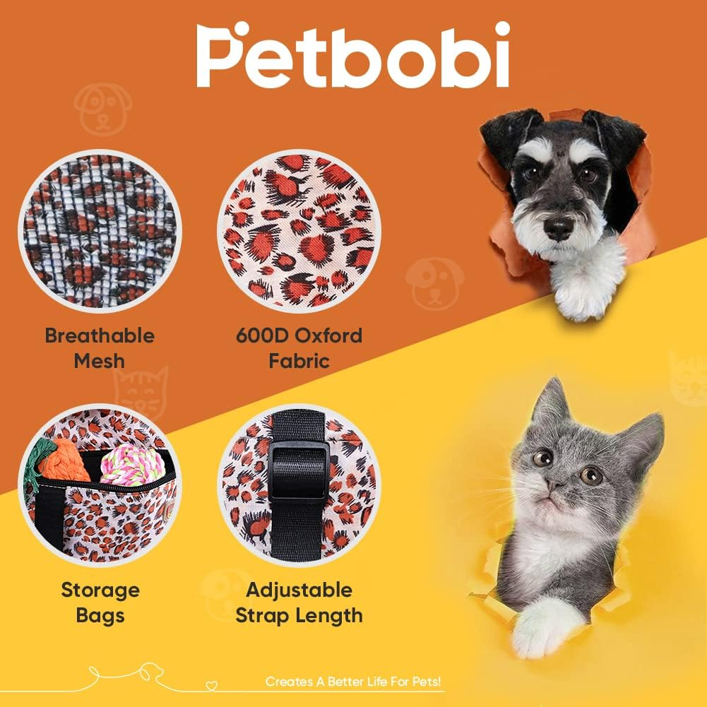 Petbobi Small Dog Car Seat, Dog Car Booster Seat for Small Medium Dogs 5-15 Lbs, Foldable Front Seat Safety with Sturdy PVC Tube Frame, Breathable Mesh, Leopard Print - Black Foot Print image number 6