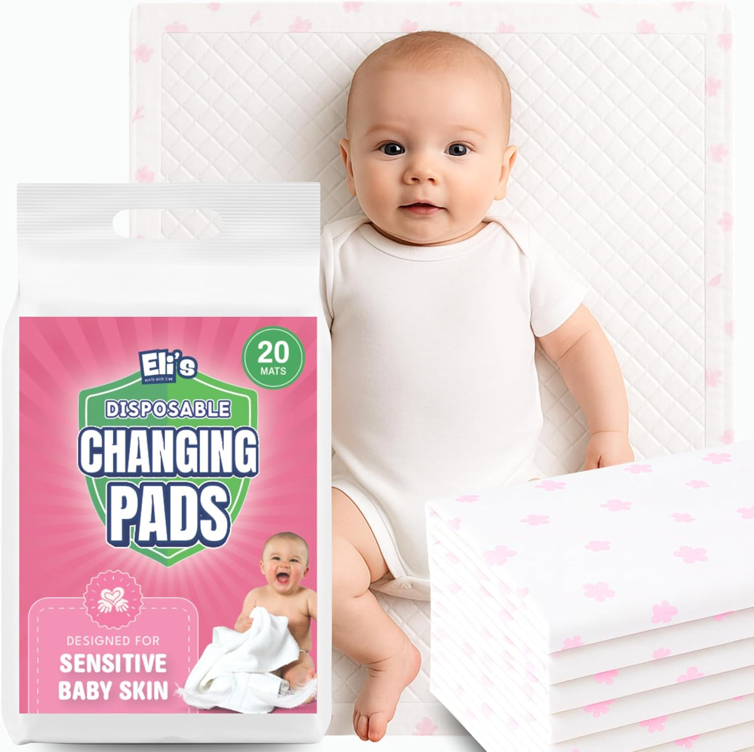 Eli with Love Disposable Baby Changing Pads - Soft, Waterproof & Leakproof Liners Absorbent Underpads - Large Travel Size Diaper Changing Mat for Home, Car, Diaper Bag - (20 Pack, Boho)