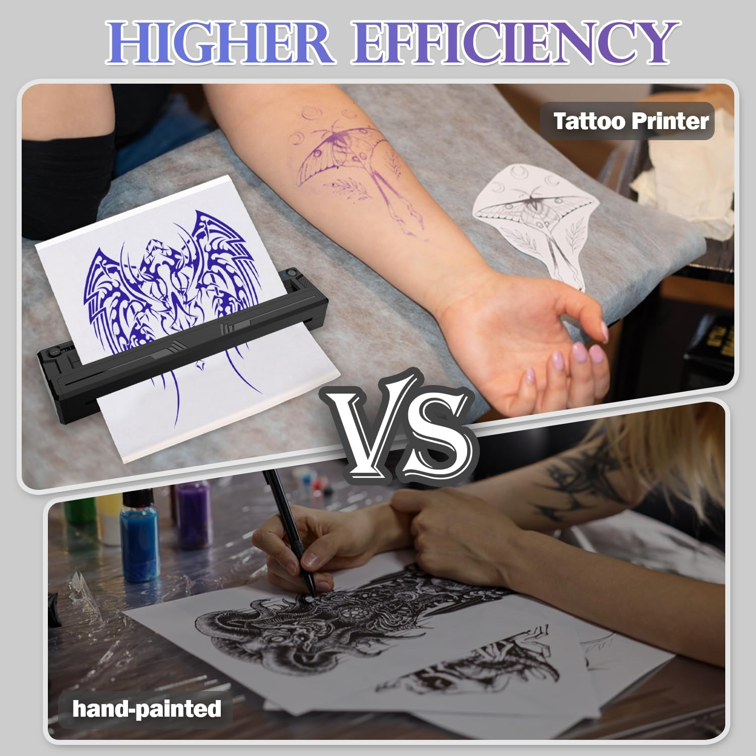 M8 Wireless Tattoo Stencil Printer, Portable Bluetooth Thermal Tattoo Printer Application Custom Size&le; A4, Print Realistic Portraits Included, 10 Transfer Papers, Works for Phone/Tablet/Pc (Black) image number 4