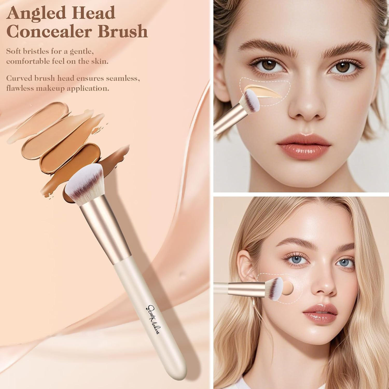 START MAKERS 3PCS Makeup Brushes Foundation Contour Conceal Makeup Brush Set, Slanted Foundation Brush, Angled Kabuki Brushes for Blending with Liquid, Cream and Powder Makeup image number 6