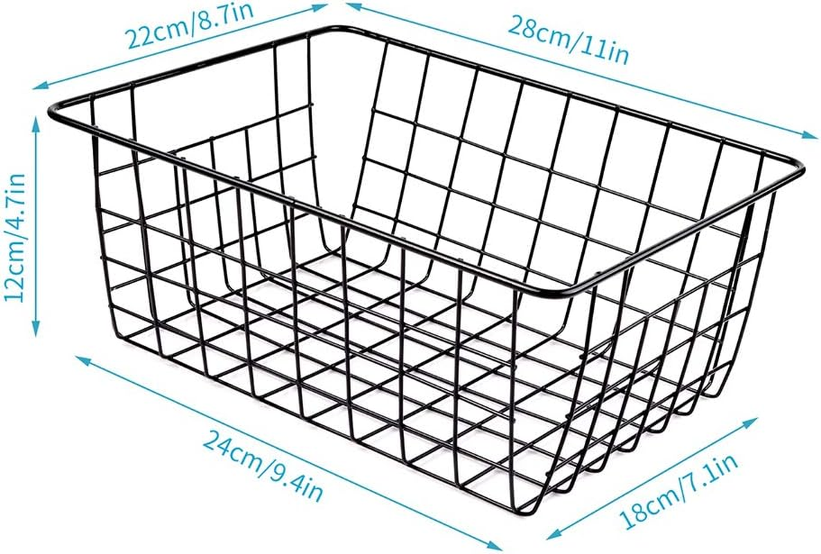 6PCS Wire Storage Baskets, Premium Metal Storage Organizer Basket, Small Size Metal Baskets for Home Office Kitchen, Black image number 6