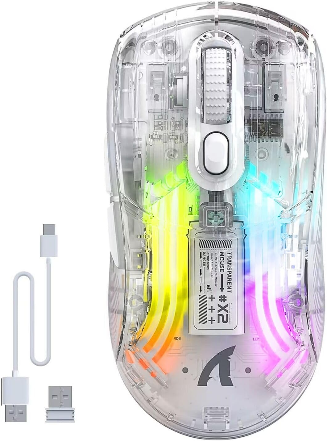 MAMBASNAKE X ATTACK SHARK X2 Gaming Mouse, Transparent, Skeleton, Stylish, 3 Modes, 2.4 G/Wired Typec/Bluetooth Pixart Sensor, Wireless Mouse, Silent, Wireless, Lightweight, RGB Illumination, Light