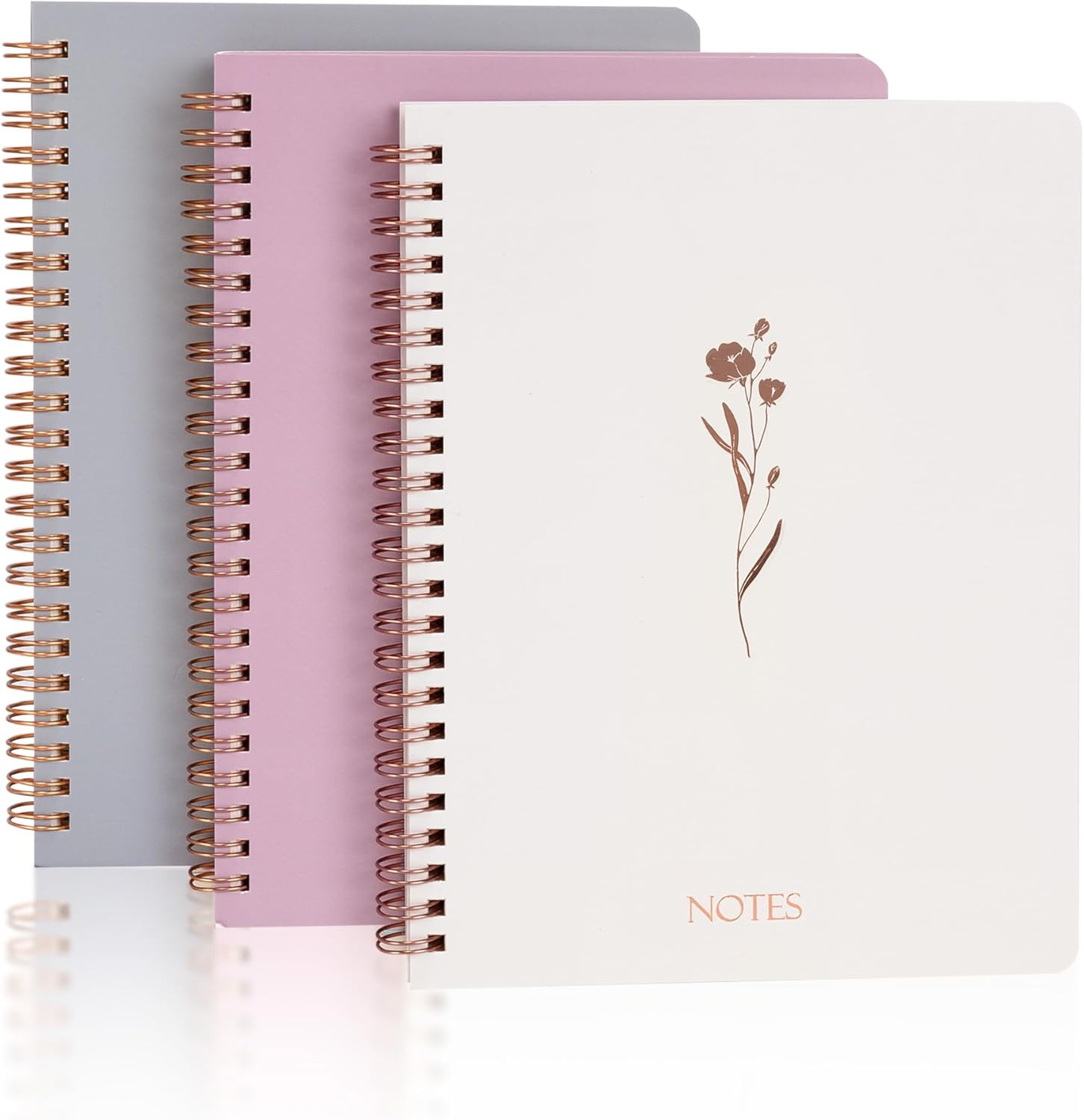 Cute Spiral Notebook A5, Aesthetic Floral Design Spiral Journal for Women Girls with Pocket & Lined Pages, 8MM 160 Pages/80 Sheets Wirebound Note Book for Work Office School, 3 Colors