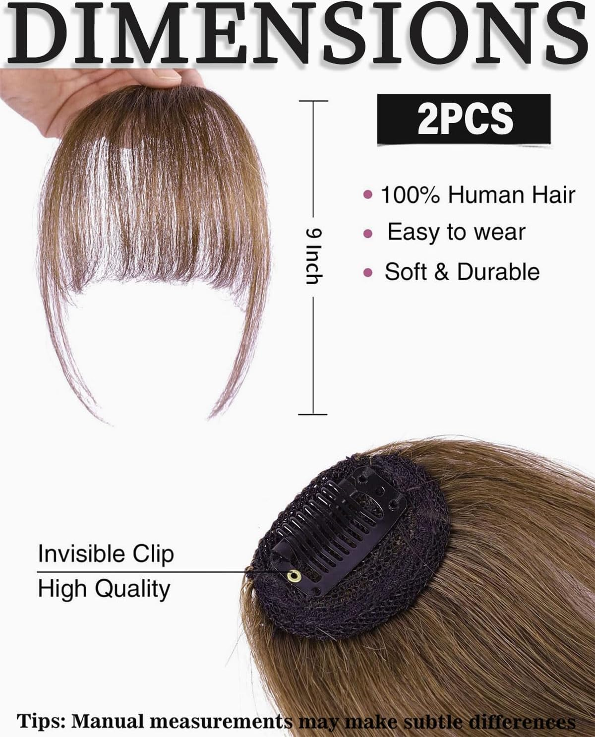 TPZORJX Pack of 2 Faux Wig Fringe, Fringe Clip on 100% Wig, Hair Clip on Fringe with Temples, Women'S Real Hair Extensions (Natural Black Brown) image number 2