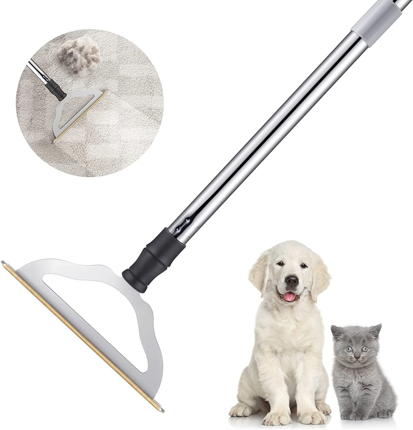 Hold a Star 47'' Long Handle Carpet Rake Pet Hair Remover,Reusable Large Metal Lint Remover Brush for Embedded Fur Removal from Low Pile Rugs Stairs,Carpet Scraper Dog Cat Broom,Silver,(Hs-L008) image number 2