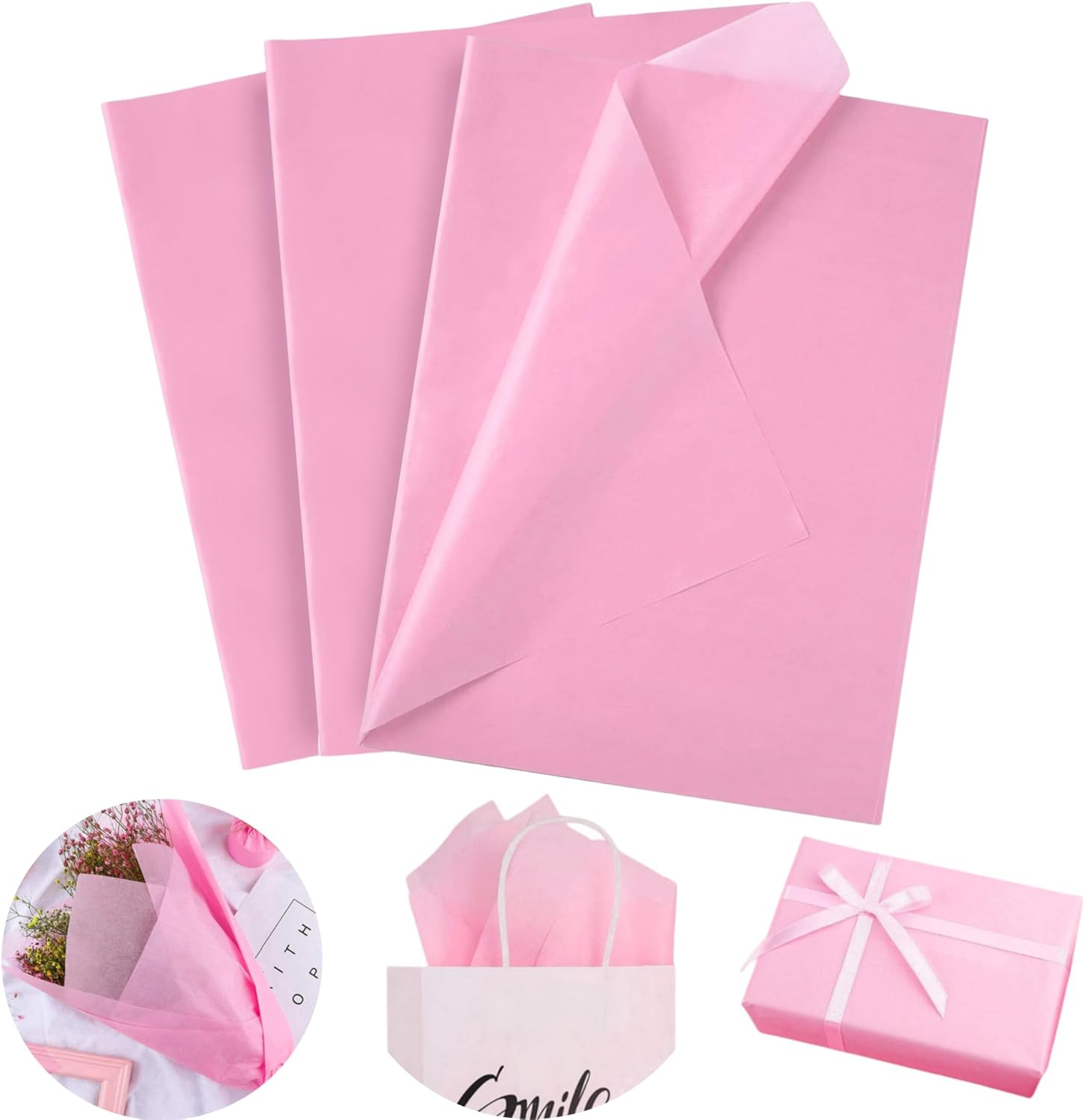 ZCOINS 60 Sheets 20" X 14" Pink Tissue Paper Wrapping Bulk for Gifts, Pink Tissue Paper Sheets for Filling Gift Bags Boxes, Wrapping Gifts, Retail Presents, Wedding, Valentines Mothers Day, Christmas, Birthday, Bridal, Party DIY Crafts - Blue image number 5