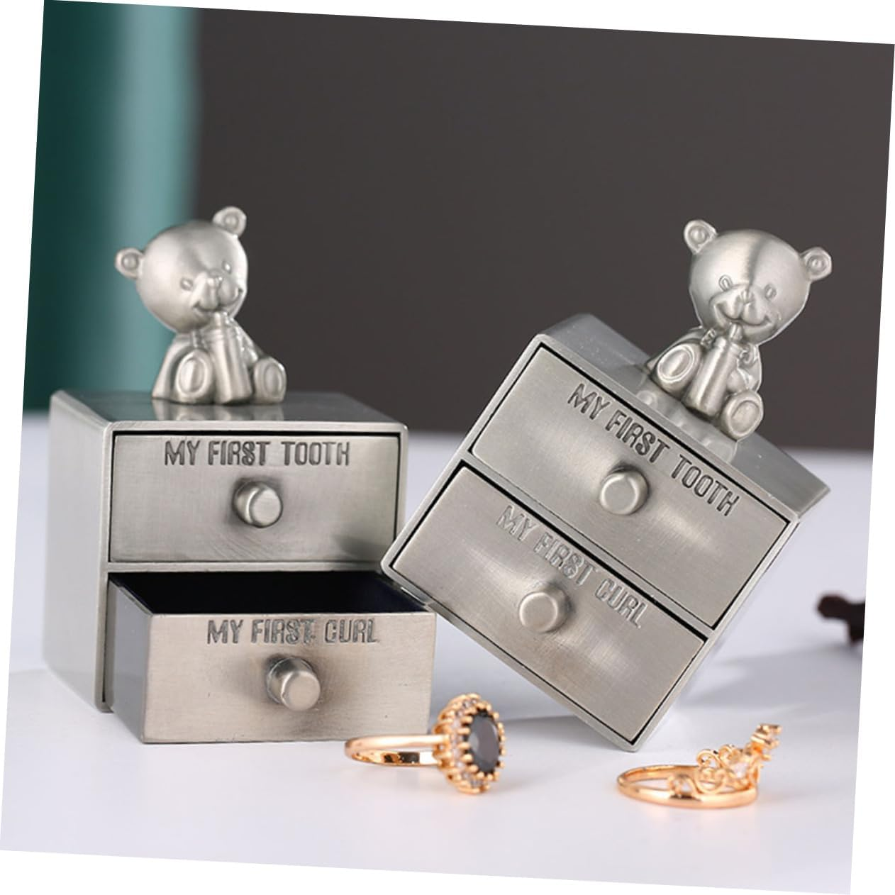 Metal Tooth Box Keepsake Holder for Baby Boys and Girls Desktop Tooth Storage Container Ring and Jewelry Organizer Trinket Box and Small Accessories image number 2