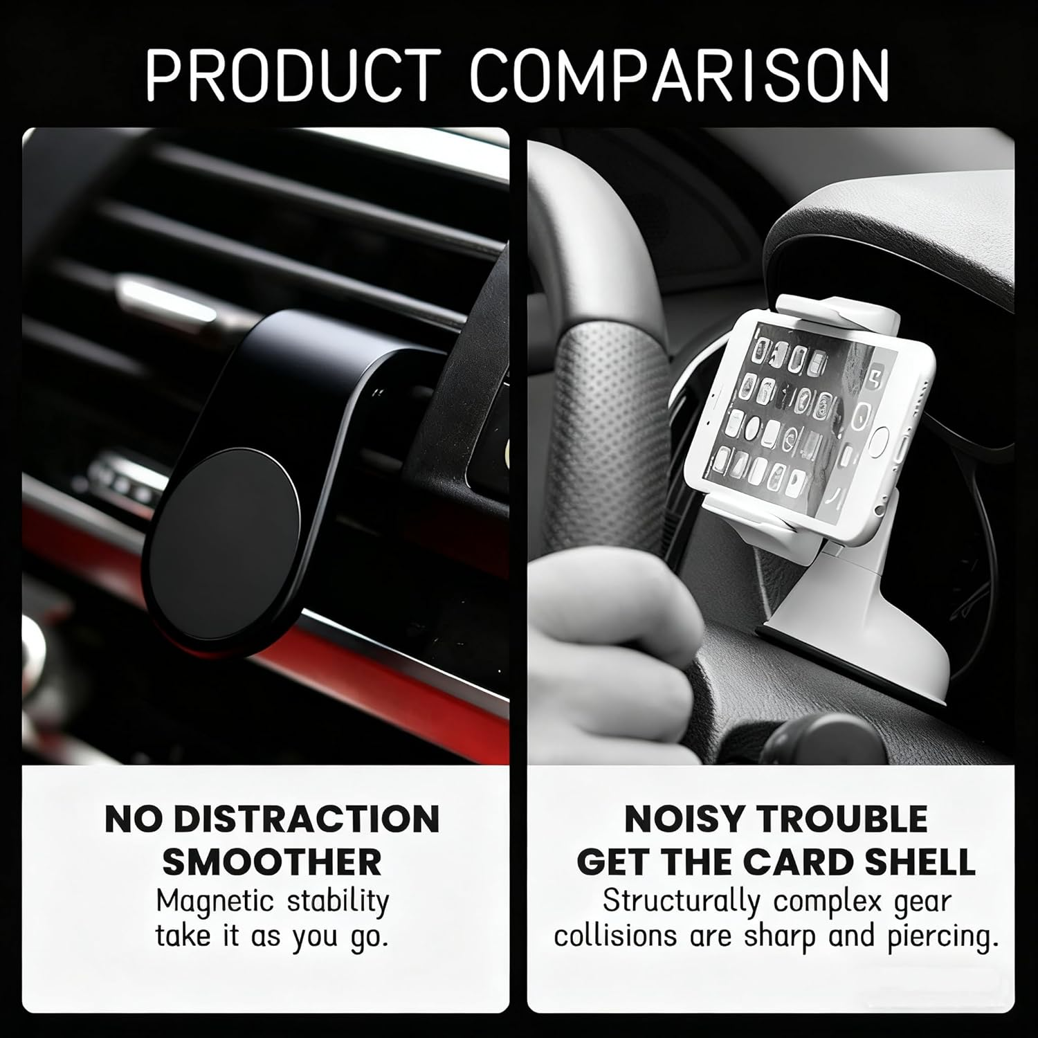 Mobile Phone Navigation Magnetic Bracke, Magnetic Phone Holder for Car, L Type 360&deg; Rotatable Non-Slip Automobile Cradles, Navigation Bracket for Any Smartphone (Black) image number 6