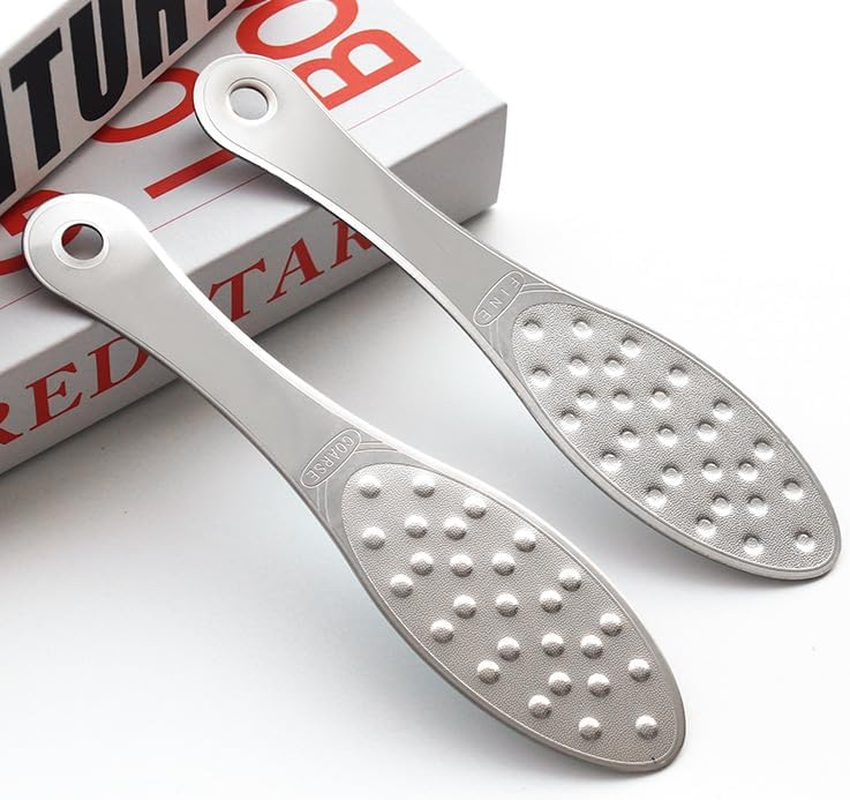Stainless Steel Foot File, Metal Foot Scraper, Professional Foot File Callus Remover Double-Sided Foot Rasp Scrubber Pedicure Foot Care Tools for Wet & Dry Skin Heel Grater for Feet (Silver, One Size) image number 3