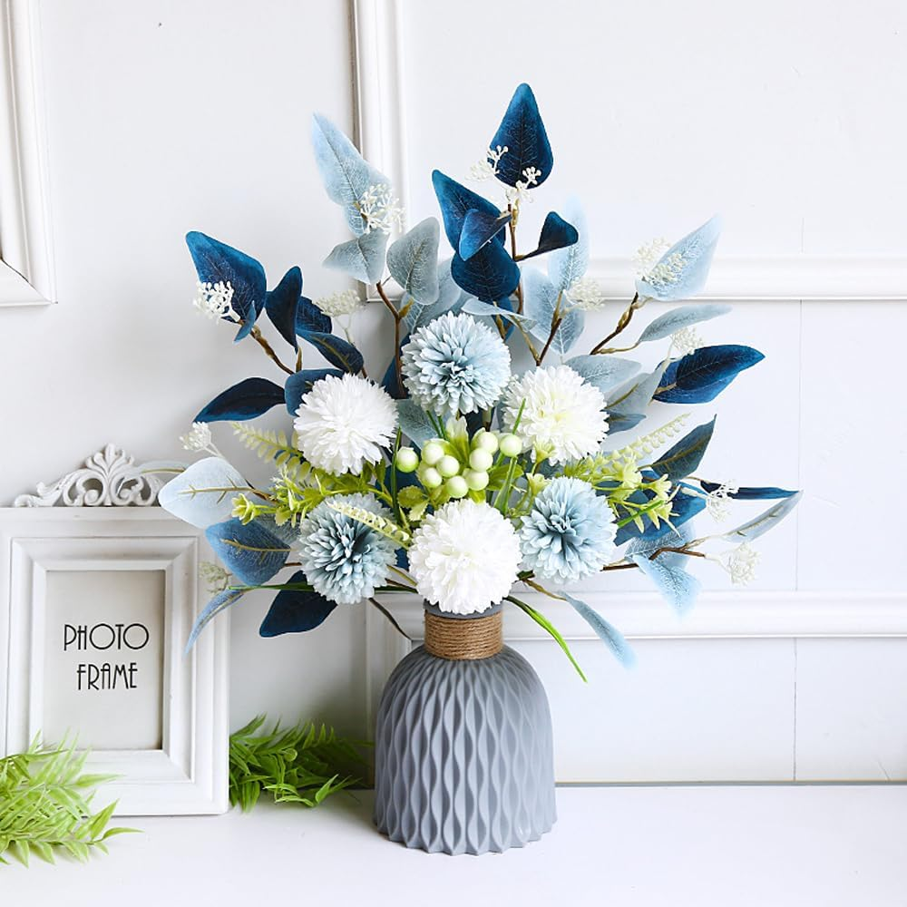 Artificial Flowers Set Hydrangea Eucalyptus Leaf Faux Plant Bulk Flower Leaf with Stems for DIY Centerpieces Wedding Party Home Decorations (Blue White) image number 3