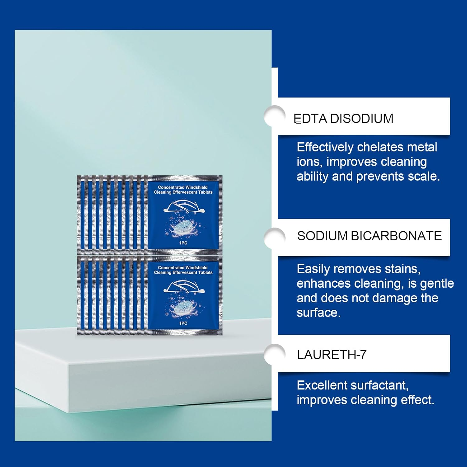 Windshield Cleaning Tablets, 20 Pack, Concentrated Effervescent Glass Cleaner with Anti-Fog Effect image number 4