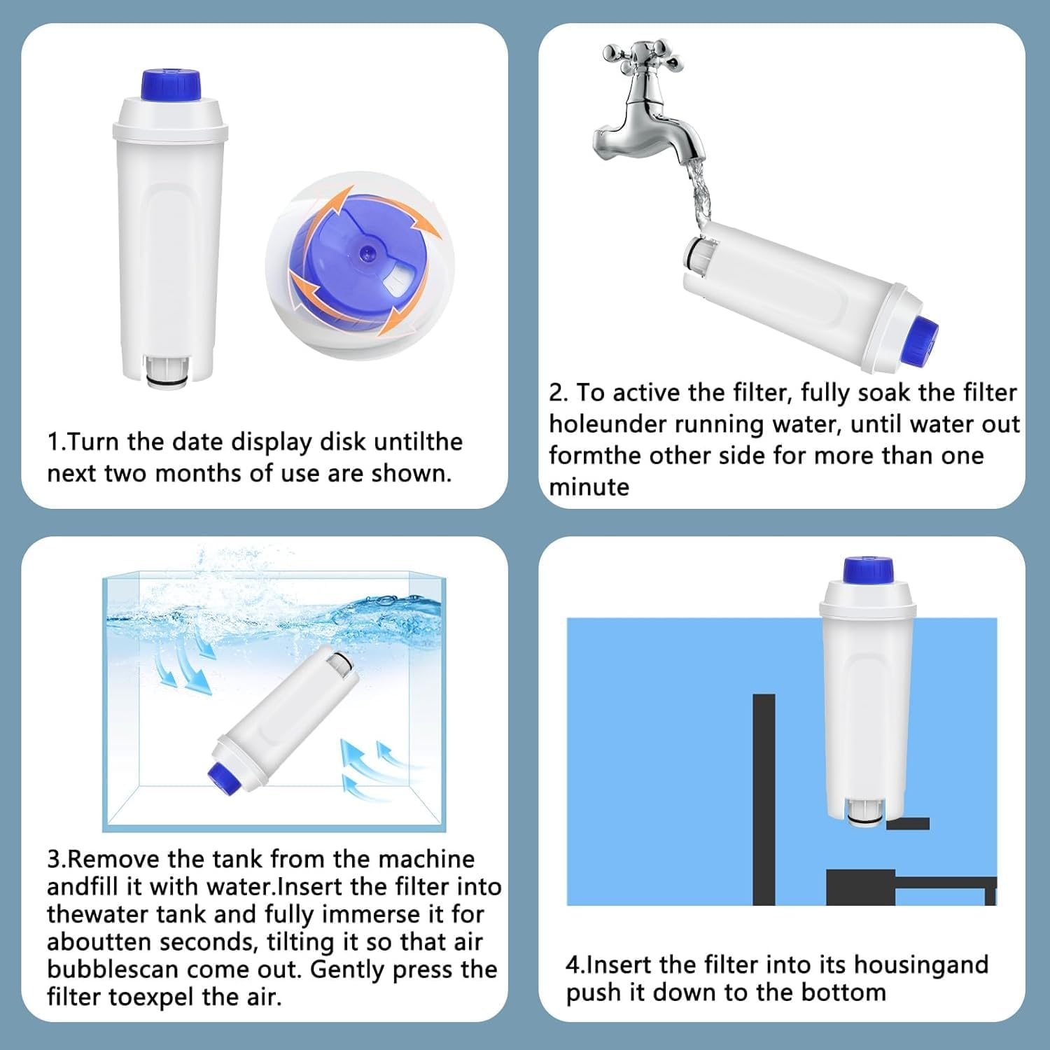 4 Pcs Replacement Water Filter for Delonghi Coffee Machine, DSLC002 Filter for De'Longhi Magnifica Evo, Dinamica, Eletta, ECAM, Esam, ETAM, Bco410/420, Ec680/800 image number 6