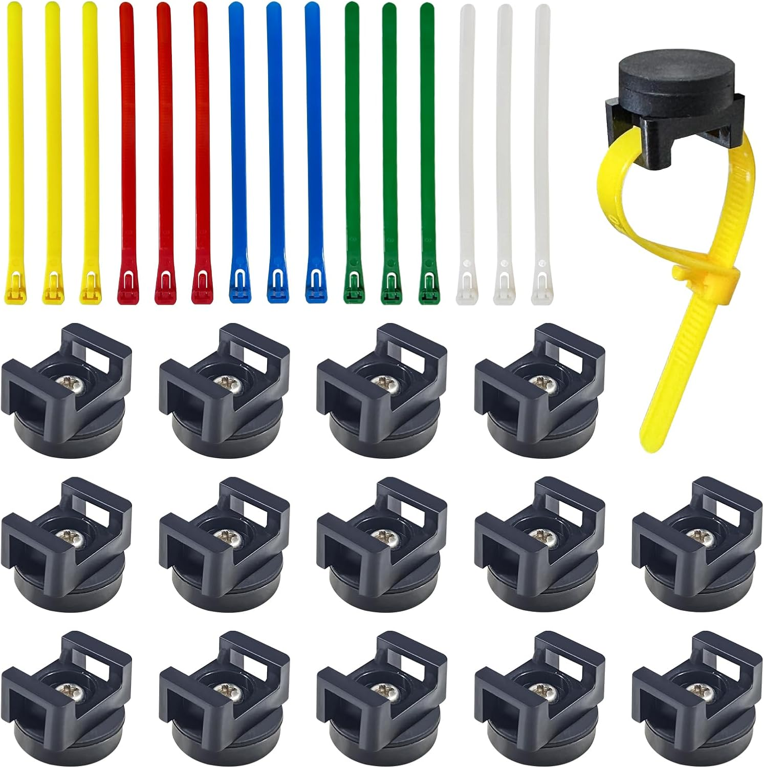 15Pcs Magnetic Cable Zip Tie Base, Wire Cable Holder, Cable Ties Mount Wire Clips, Cable Management Base Organization, Multipurpose for Cable Wire Holder Clip (Black)