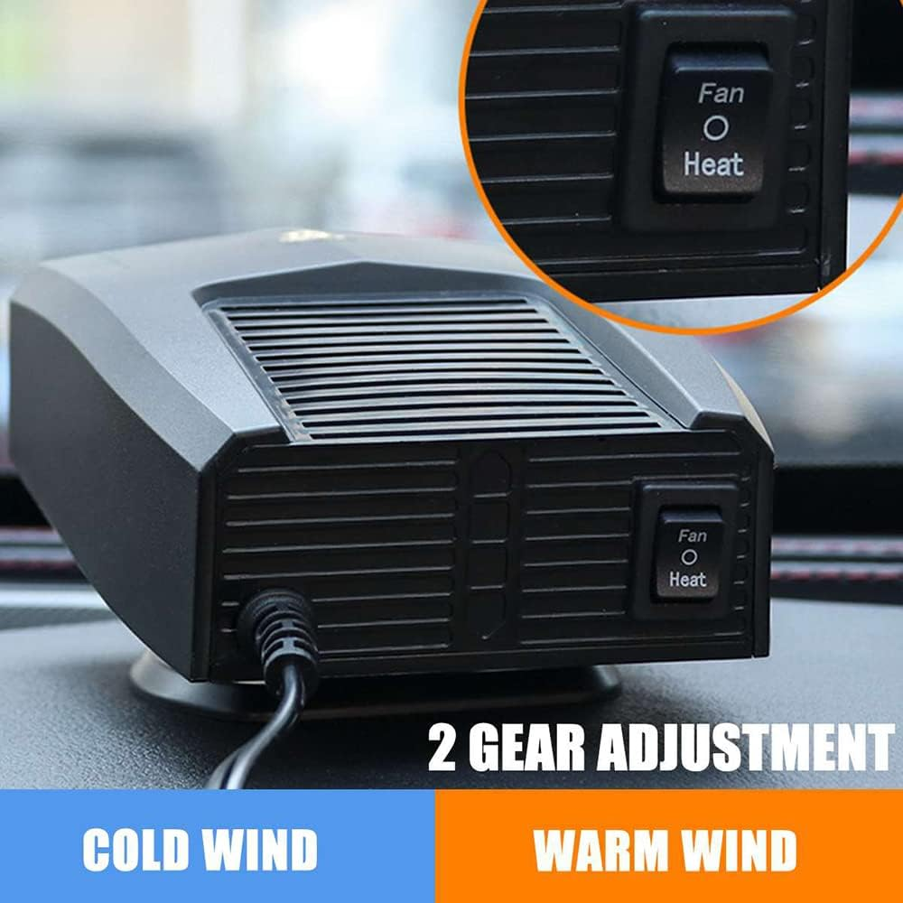 Baceyong 12V/24V Portable 2-In-1 Mini Car Heater Fan Defroster, Cigarette Lighter 360&deg; Adjustable Car Warmer, Black/Yellow/Red image number 5
