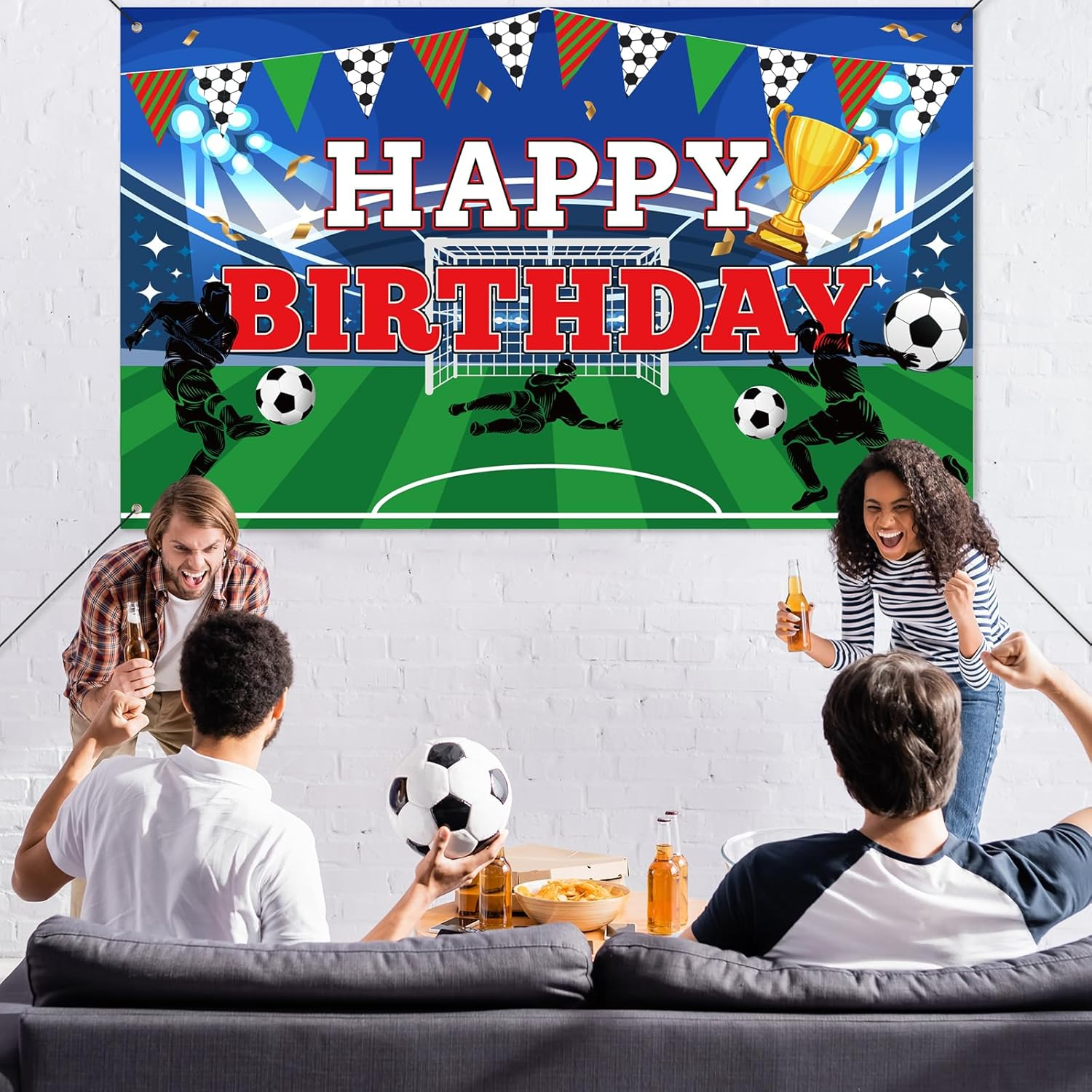 Soccer Theme Birthday Party Decorations, Football Party Backdrop Soccer Birthday Decorations Happy Birthday Banner for Football Cake Party Table Decorations image number 3